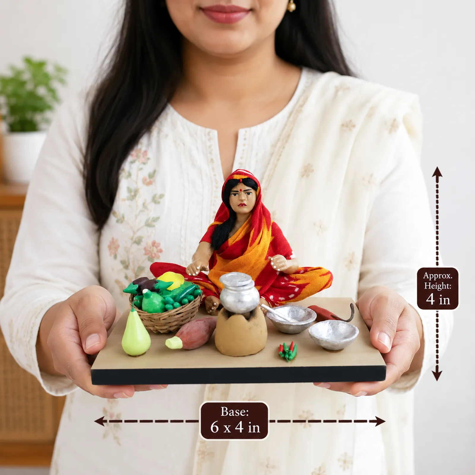 Mother's Hand Cooking - Handmade Terracotta Clay Figurine | Standard Sitting Human Figure Idol