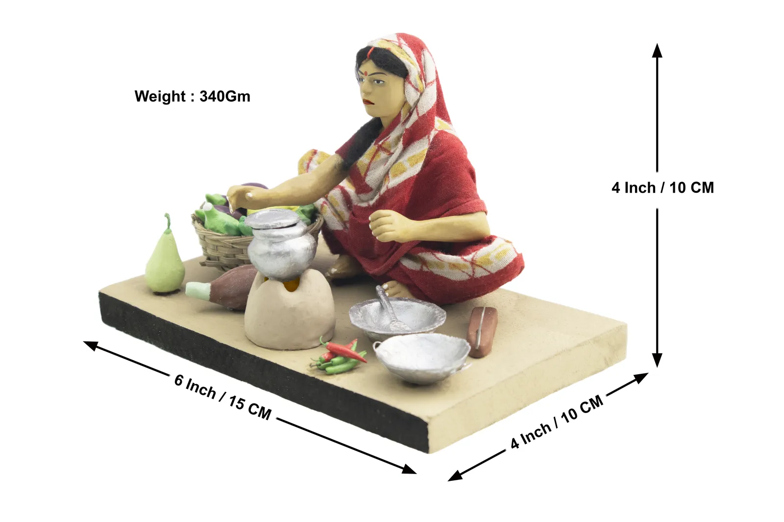 Mother's Hand Cooking - Handmade Terracotta Clay Figurine | Standard Sitting Human Figure Idol