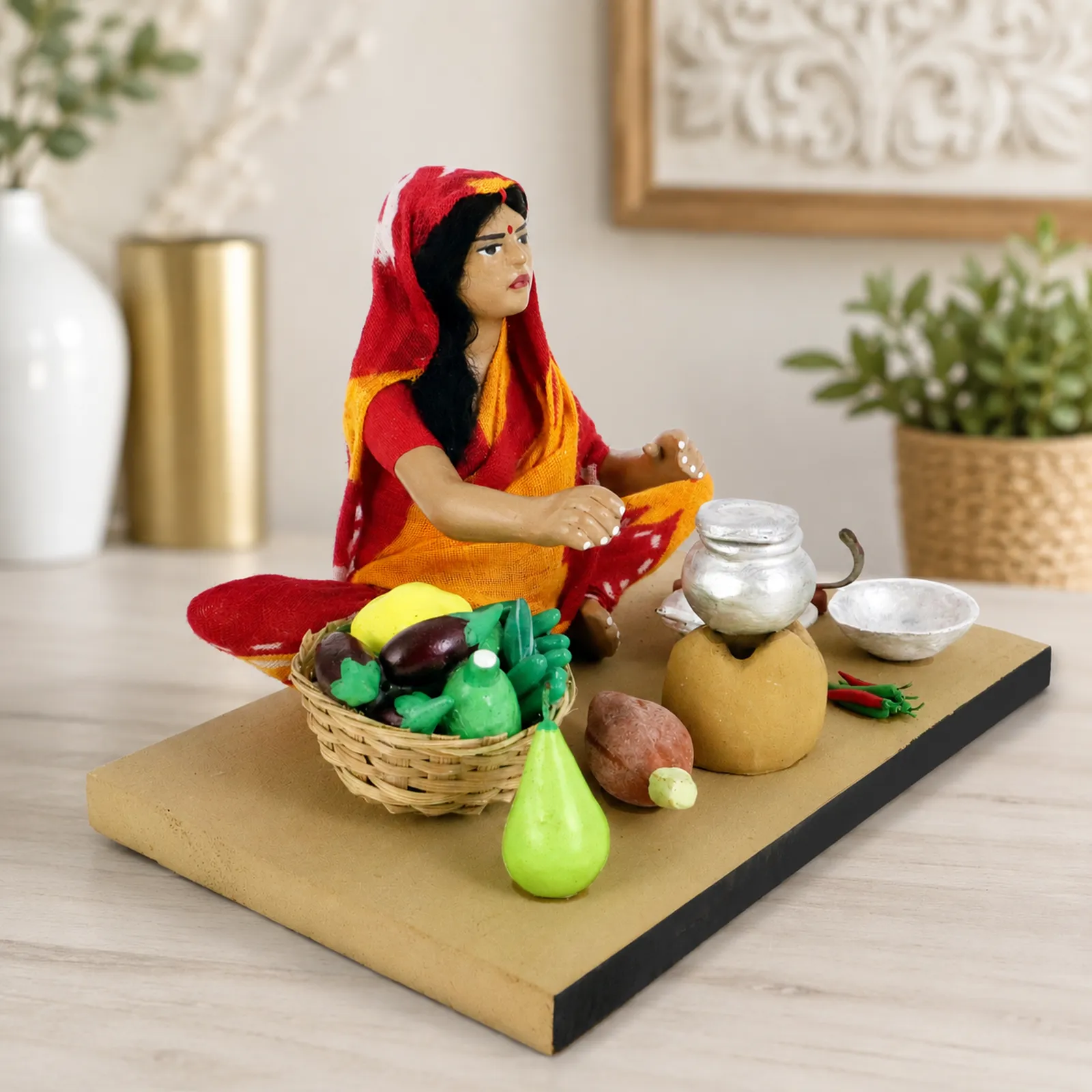 Mother's Hand Cooking - Handmade Terracotta Clay Figurine | Standard Sitting Human Figure Idol