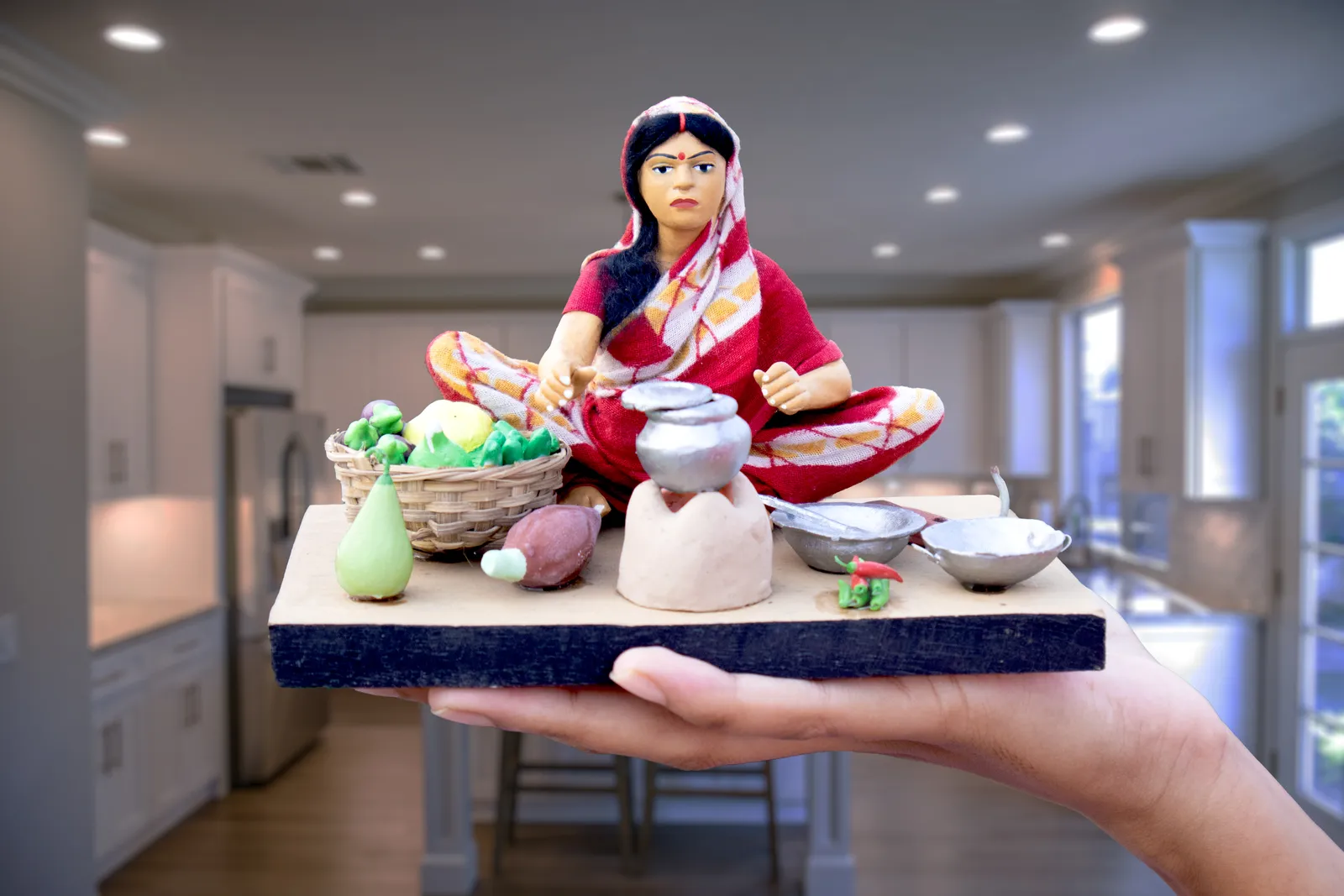 Mother's Hand Cooking - Handmade Terracotta Clay Figurine | Standard Sitting Human Figure Idol