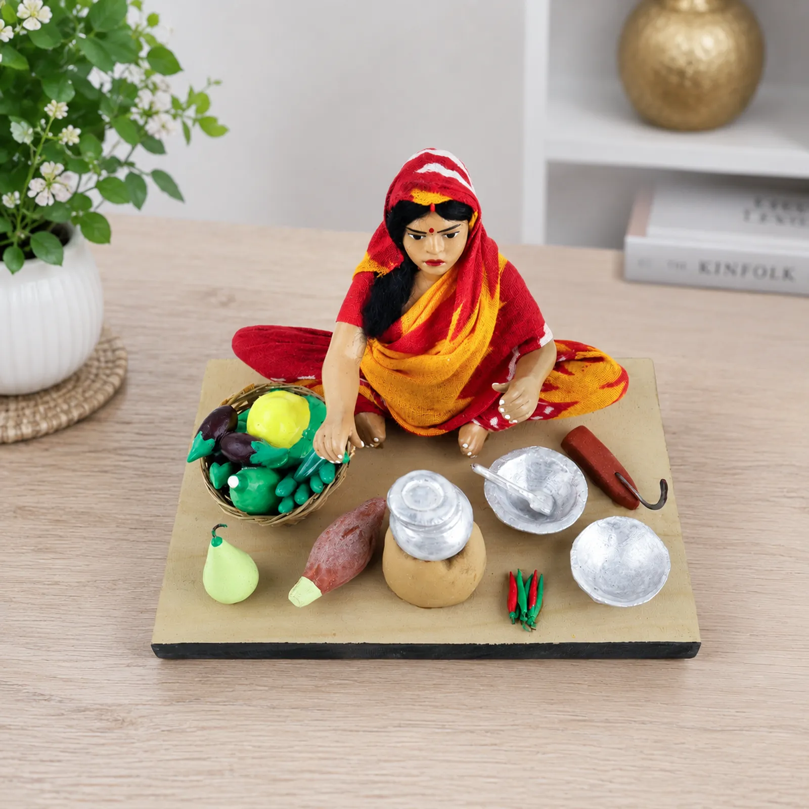 Mother's Hand Cooking - Handmade Terracotta Clay Figurine | Standard Sitting Human Figure Idol