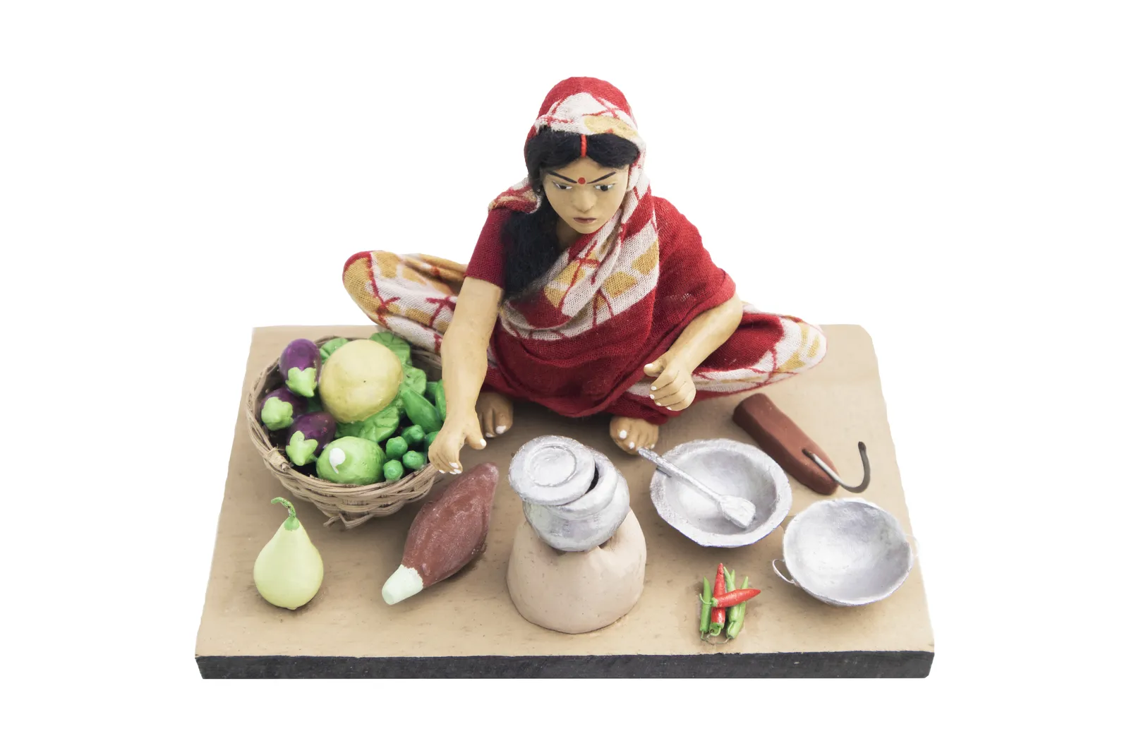 Mother's Hand Cooking - Handmade Terracotta Clay Figurine | Standard Sitting Human Figure Idol