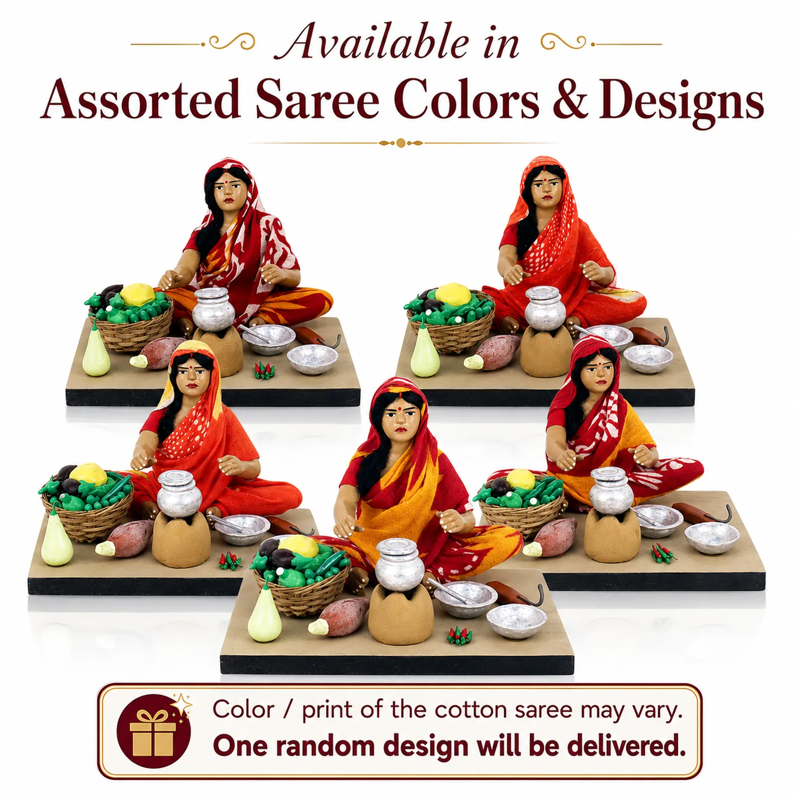 Mother's Hand Cooking - Handmade Terracotta Clay Figurine | Standard Sitting Human Figure Idol
