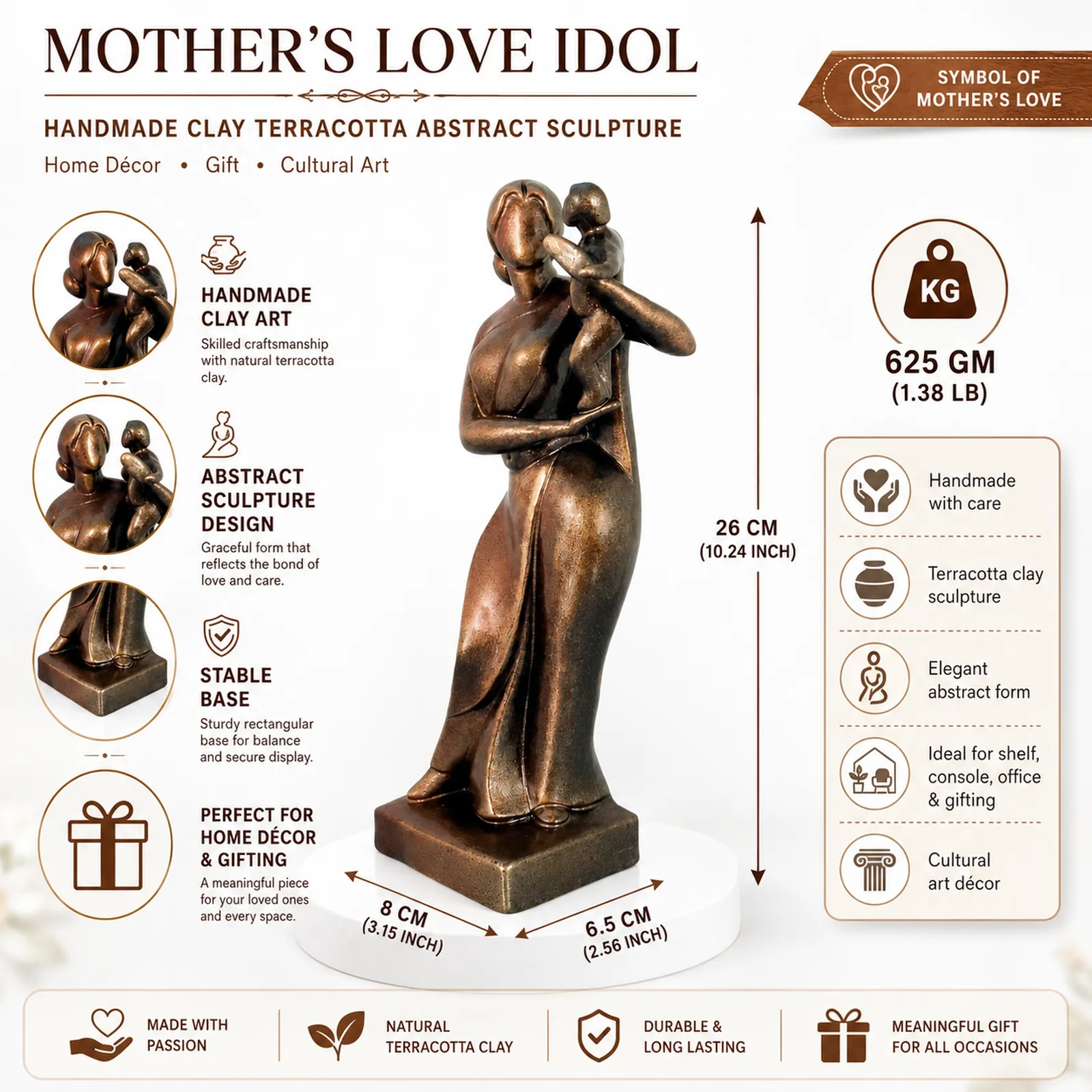 Mother's Love | Handmade Terracotta Clay Figurine | Abstract Terracotta Showpieces
