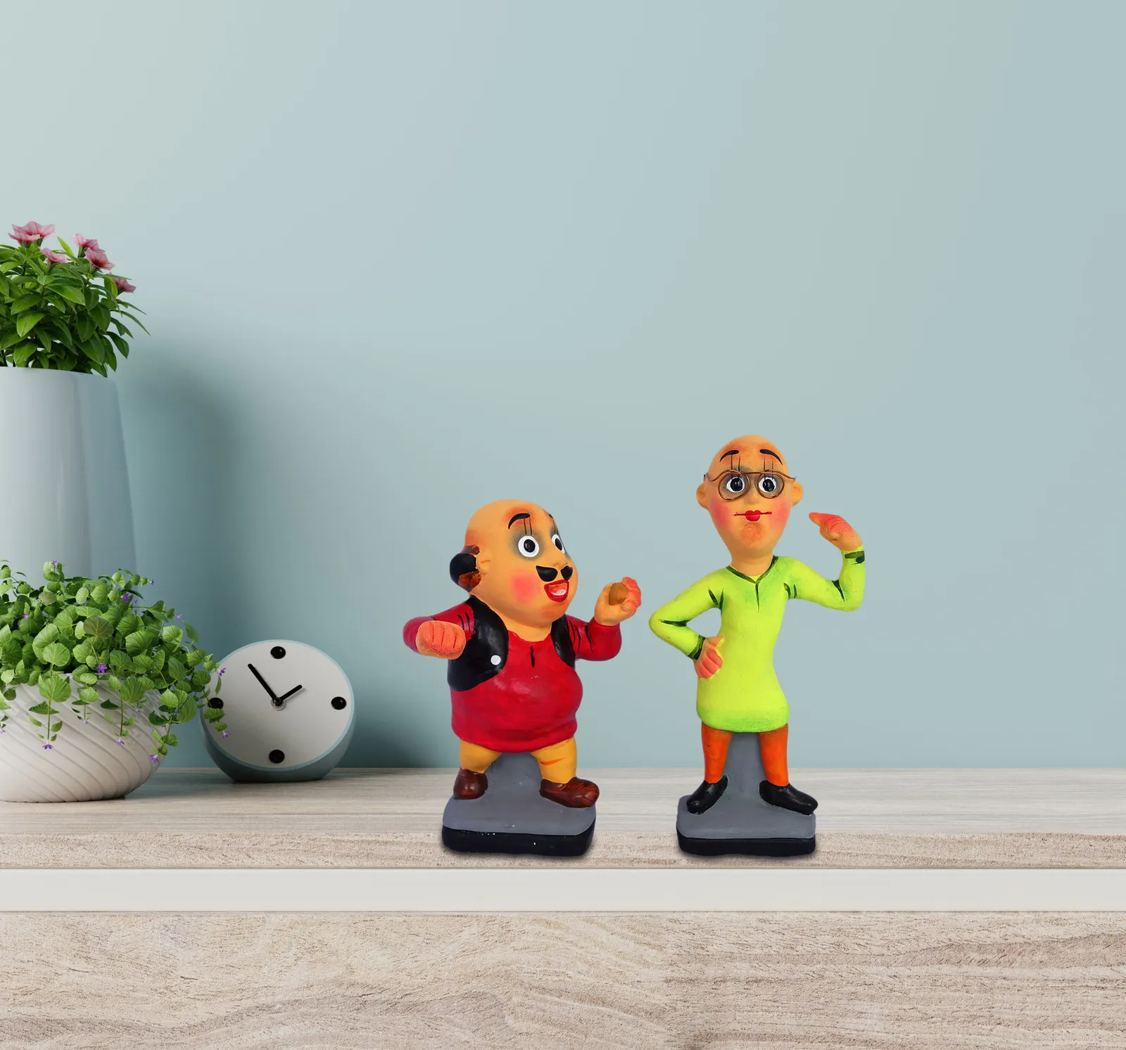 Motu-Patlu -Handmade Clay Miniature Figurines | Terracotta Character Showpiece