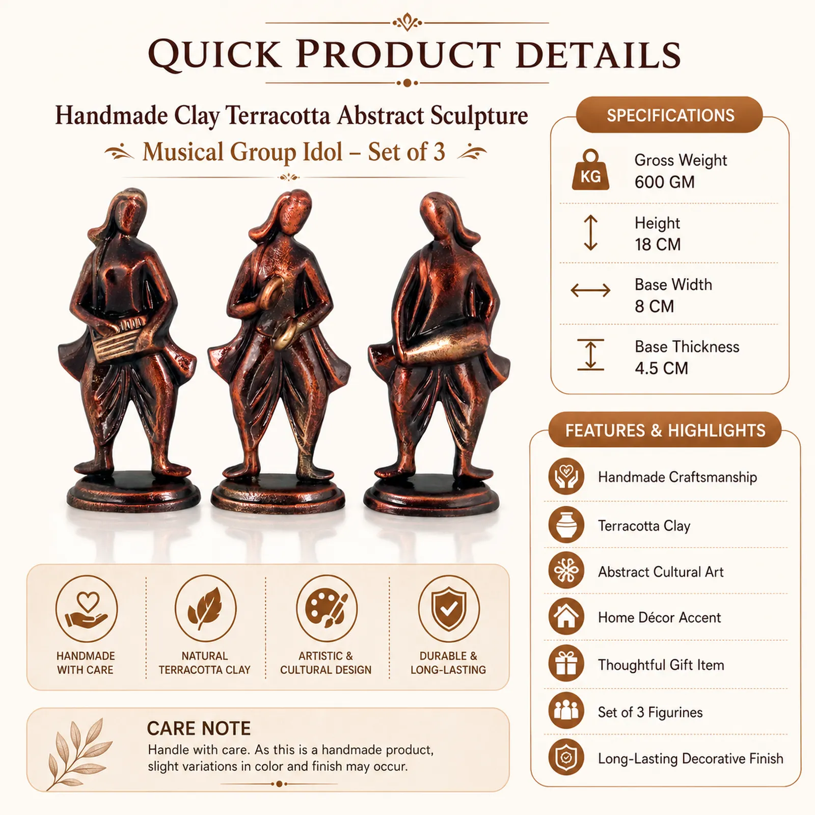 Musical Band - Metallic Bronze | Handmade Terracotta Clay Figurine | Abstract Terracotta Showpieces