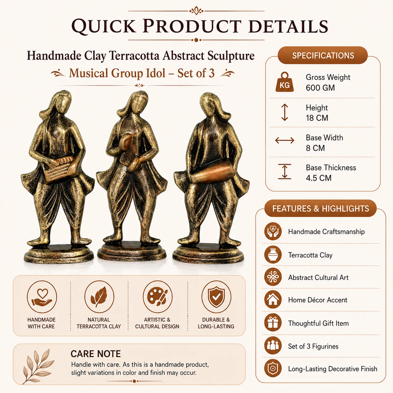 Musical Band - Metallic Golden | Handmade Terracotta Clay Figurine | Abstract Terracotta Showpieces