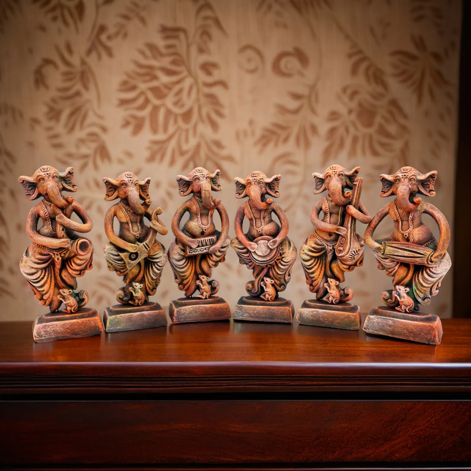 Musical Ganesha - Orange Shade | Handmade Terracotta Clay Figurine | Abstract Terracotta Showpieces