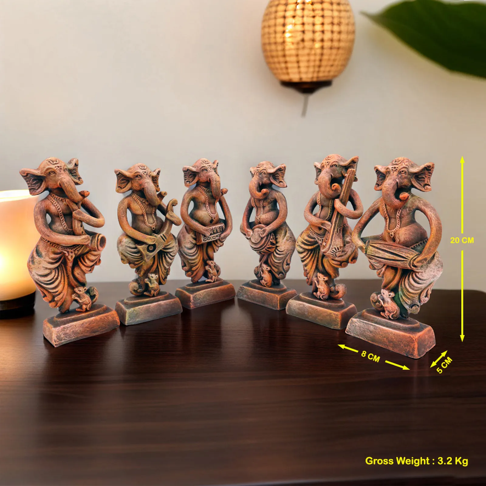 Musical Ganesha - Orange Shade | Handmade Terracotta Clay Figurine | Abstract Terracotta Showpieces
