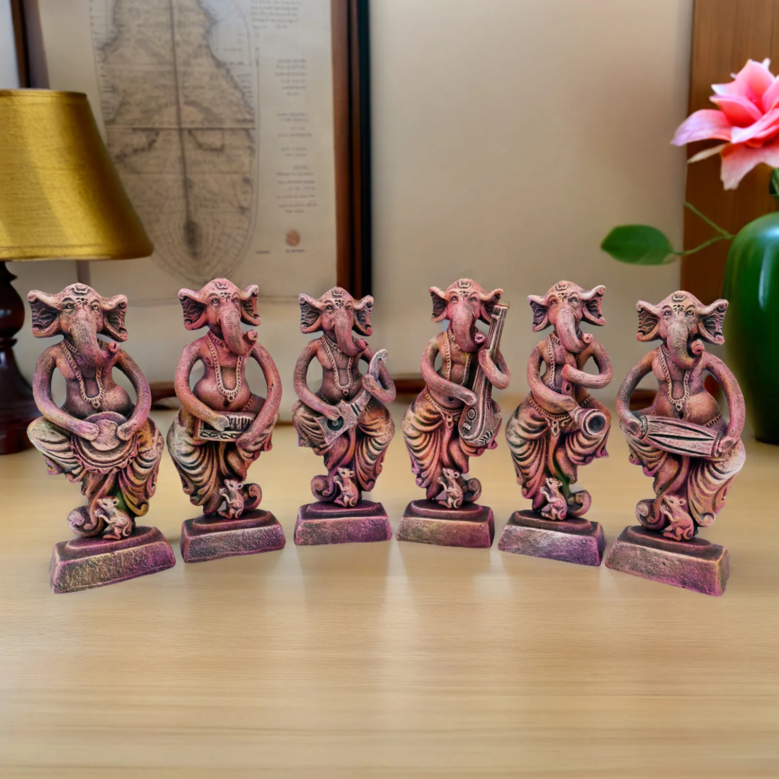 Musical Ganesha - Purple Shade | Handmade Terracotta Clay Figurine | Abstract Terracotta Showpieces