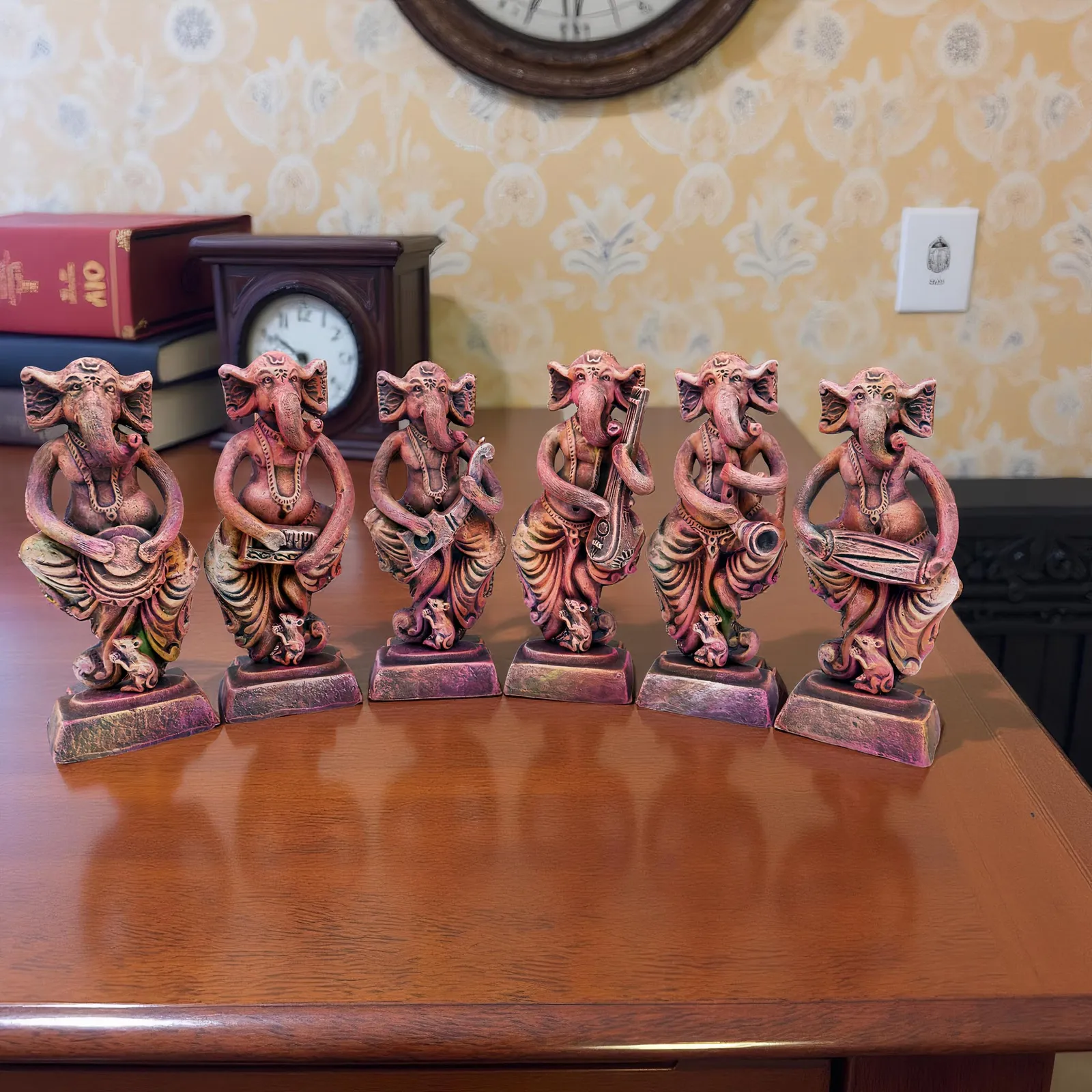 Musical Ganesha - Purple Shade | Handmade Terracotta Clay Figurine | Abstract Terracotta Showpieces
