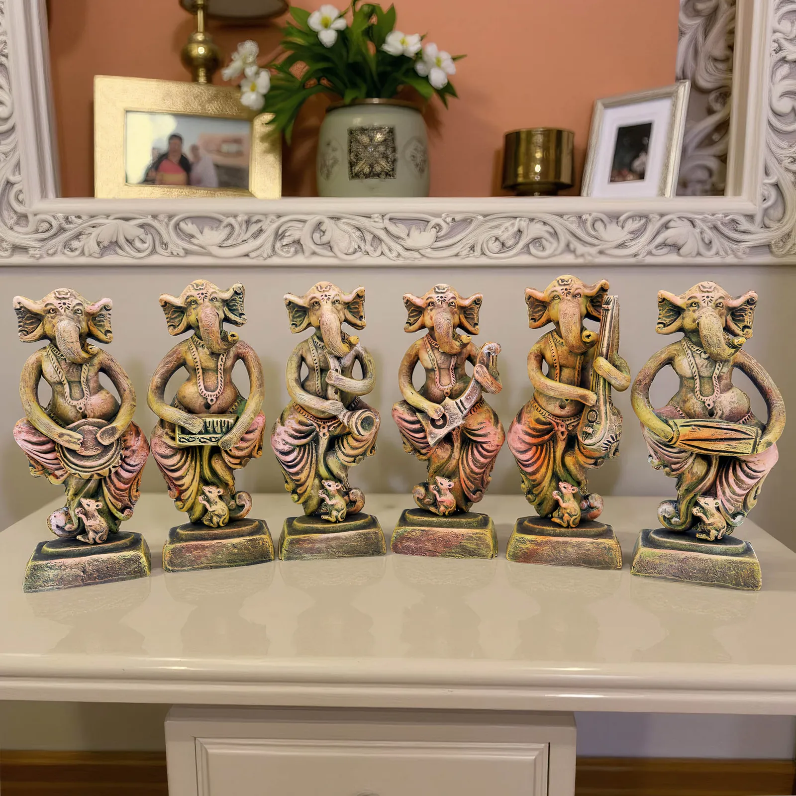 Musical Ganesha - Yellow Shade | Handmade Terracotta Clay Figurine | Abstract Terracotta Showpieces