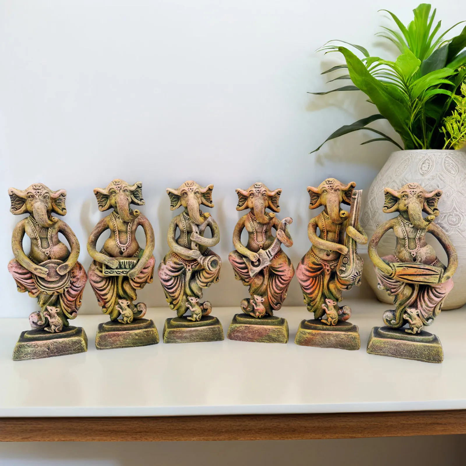 Musical Ganesha - Yellow Shade | Handmade Terracotta Clay Figurine | Abstract Terracotta Showpieces