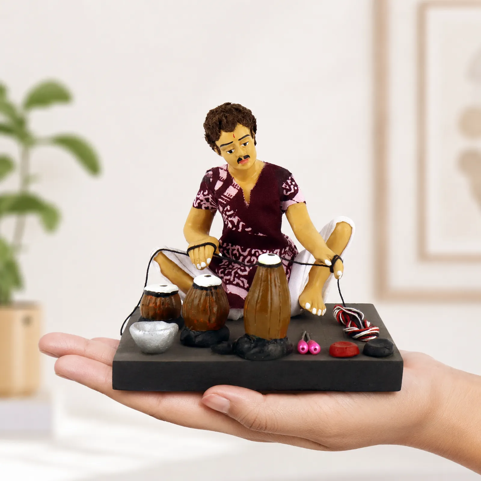 Musical Instruments Maker - Handmade Terracotta Clay Figurine | Basic Sitting Human Figure Idol
