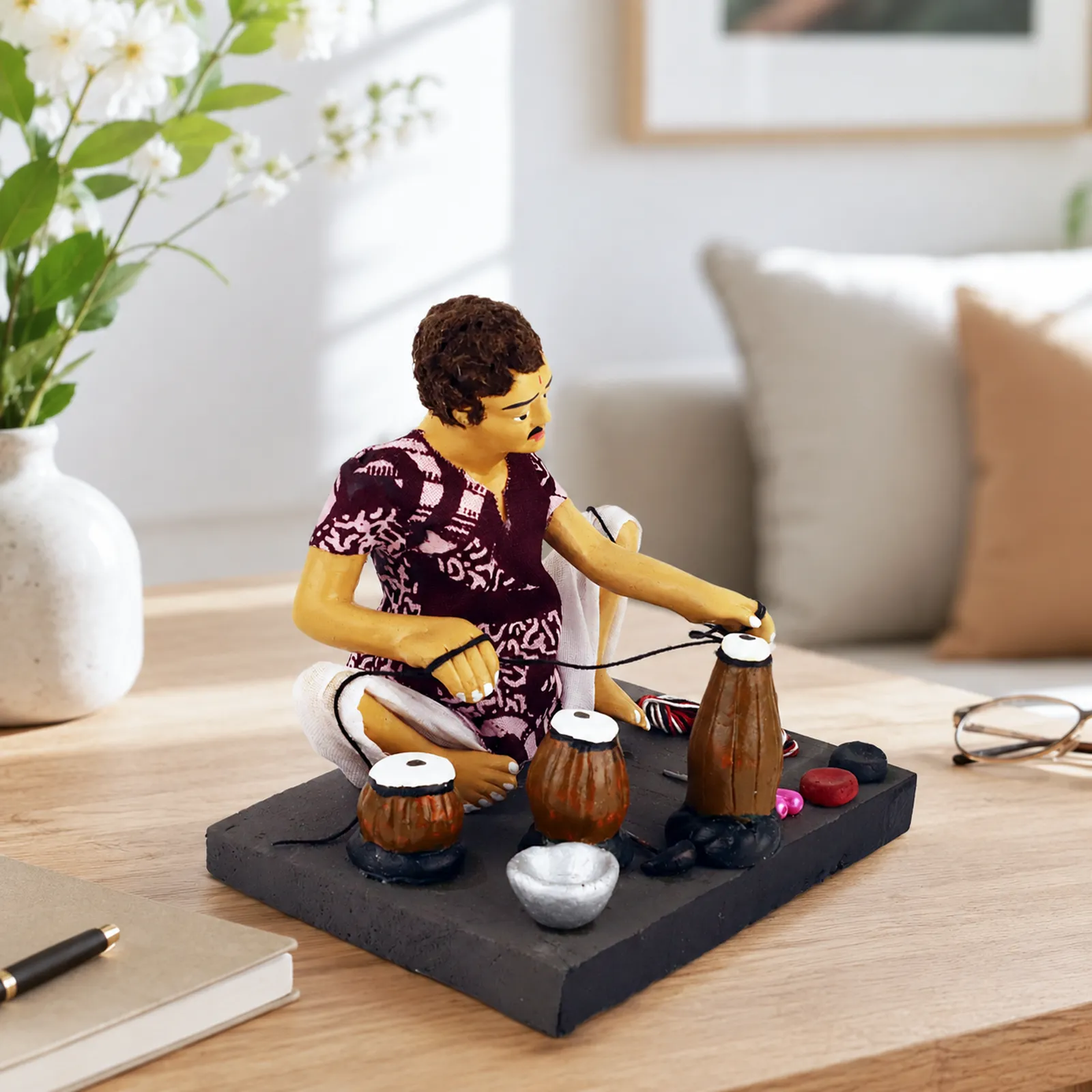 Musical Instruments Maker - Handmade Terracotta Clay Figurine | Basic Sitting Human Figure Idol