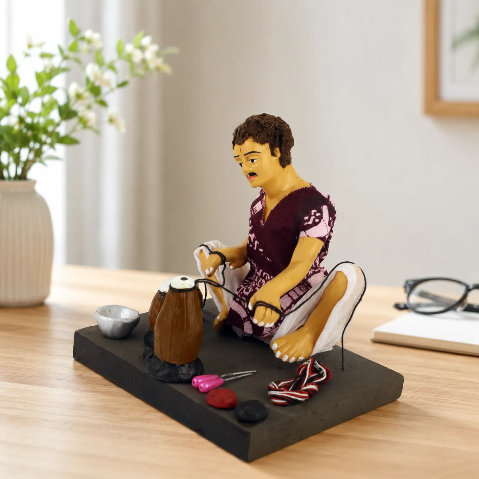 Musical Instruments Maker - Handmade Terracotta Clay Figurine | Basic Sitting Human Figure Idol