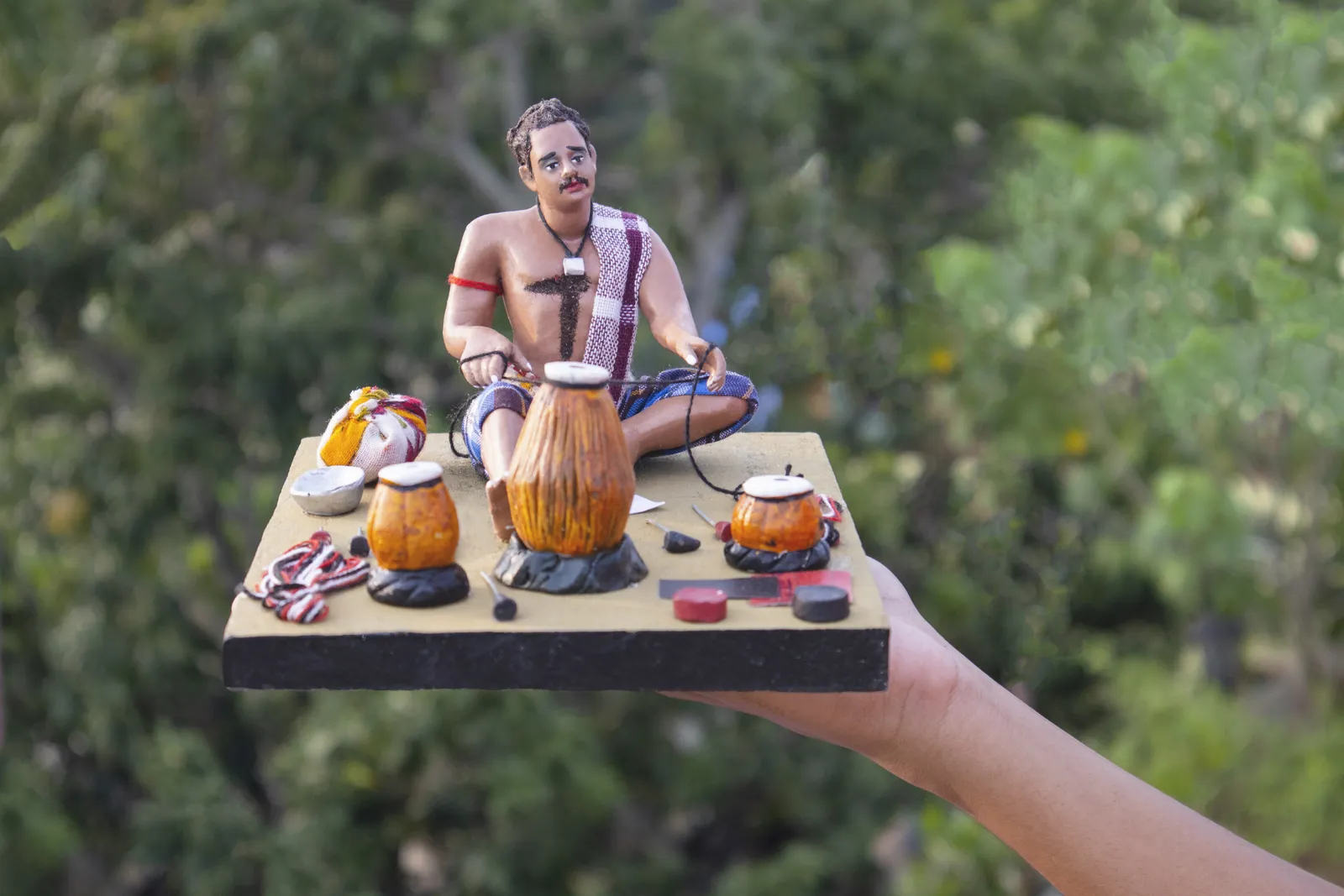 Musical Instruments Maker - Handmade Terracotta Clay Figurine | Prime Sitting Human Figure Idol