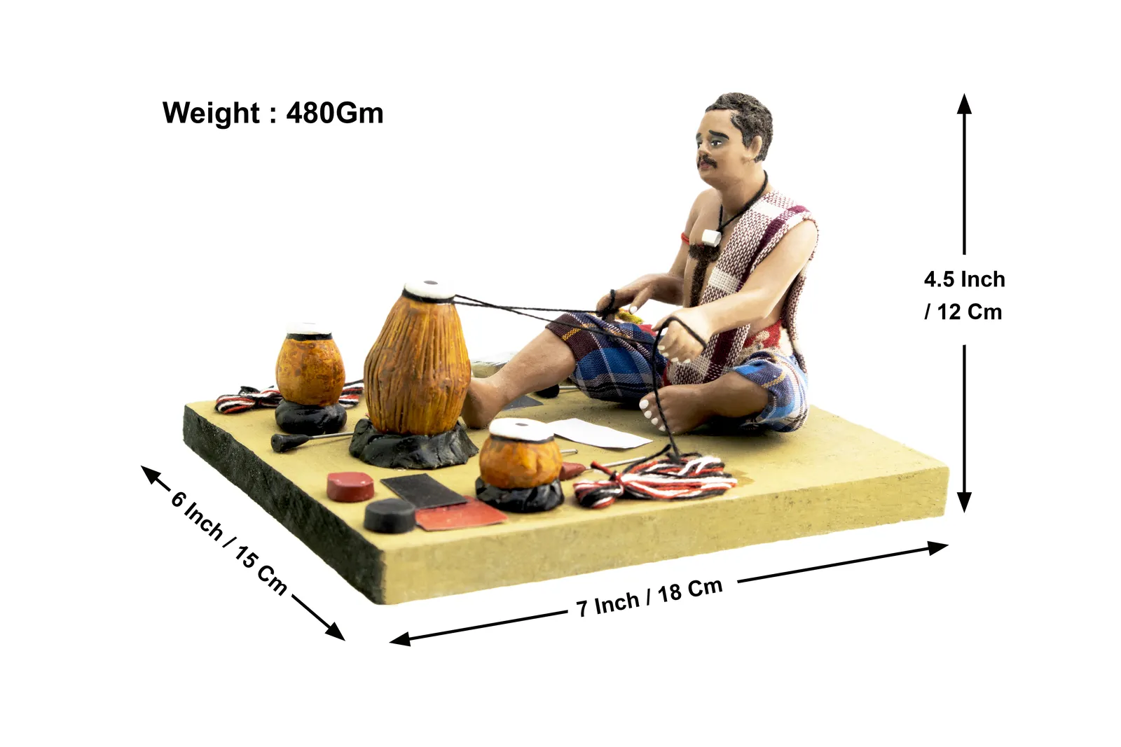 Musical Instruments Maker - Handmade Terracotta Clay Figurine | Prime Sitting Human Figure Idol