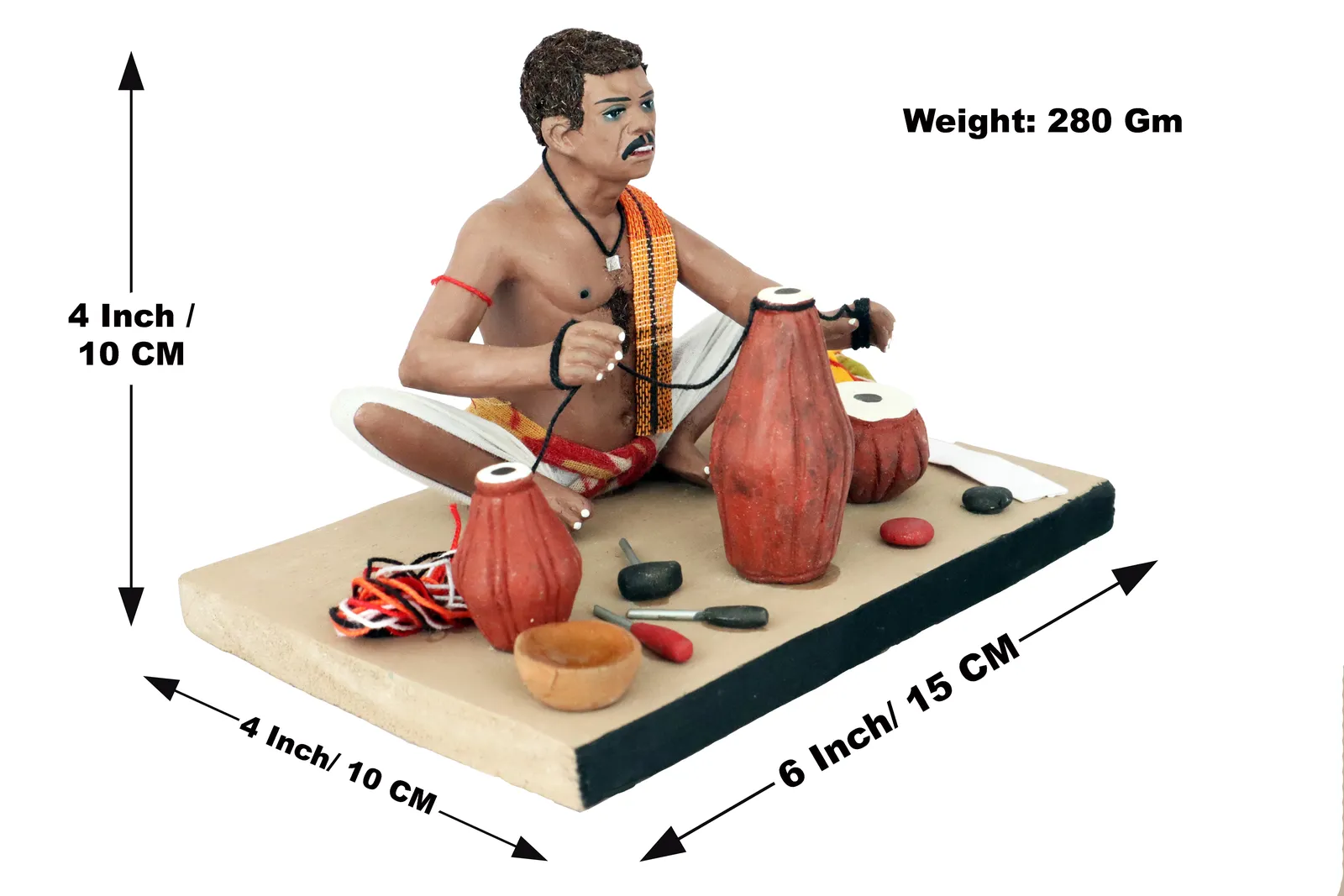 Musical Instruments Maker - Handmade Terracotta Clay Figurine | Standard Sitting Human Figure Idol