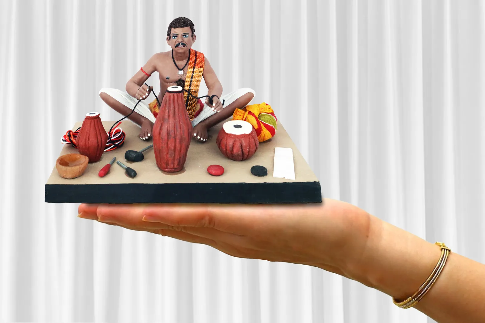 Musical Instruments Maker - Handmade Terracotta Clay Figurine | Standard Sitting Human Figure Idol