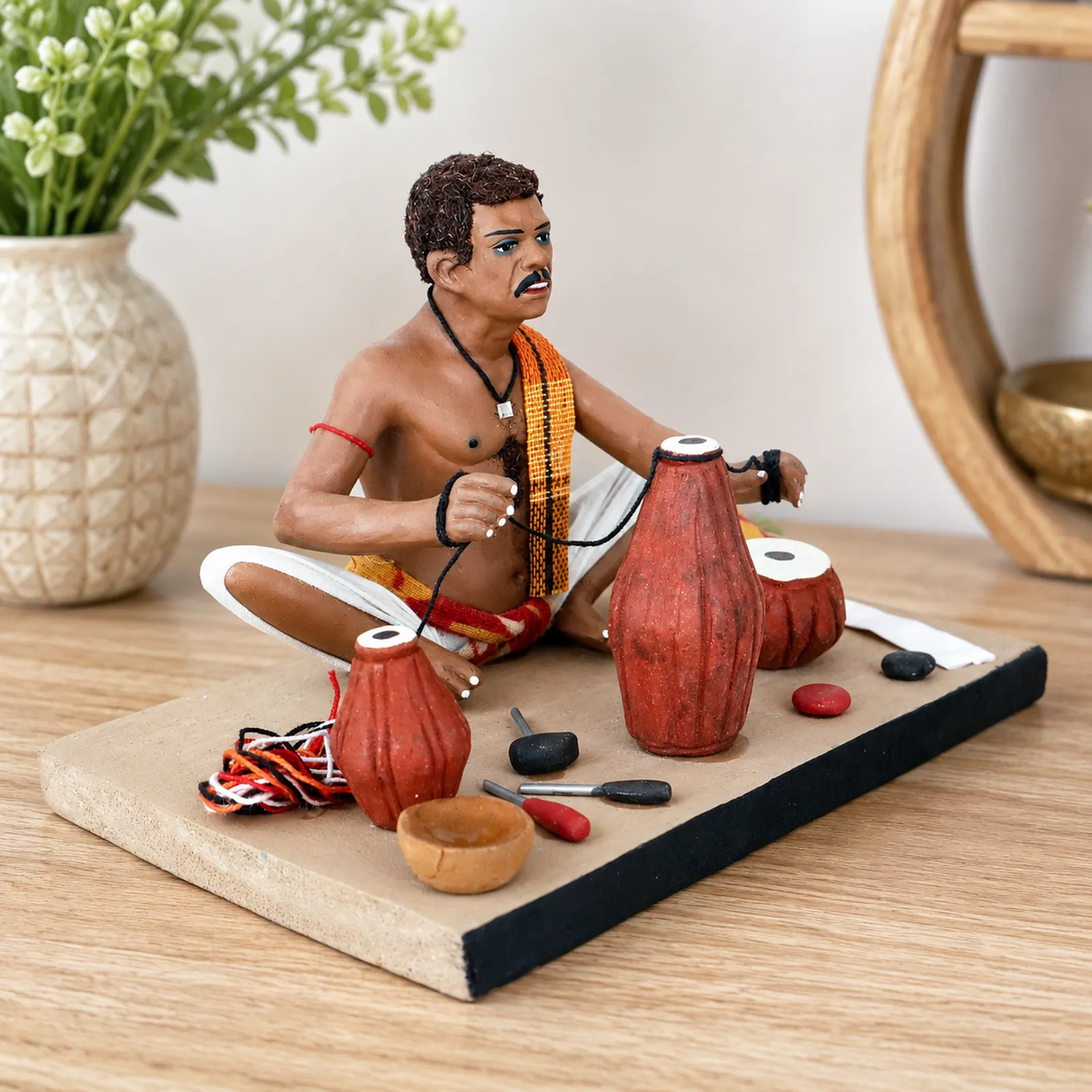 Musical Instruments Maker - Handmade Terracotta Clay Figurine | Standard Sitting Human Figure Idol