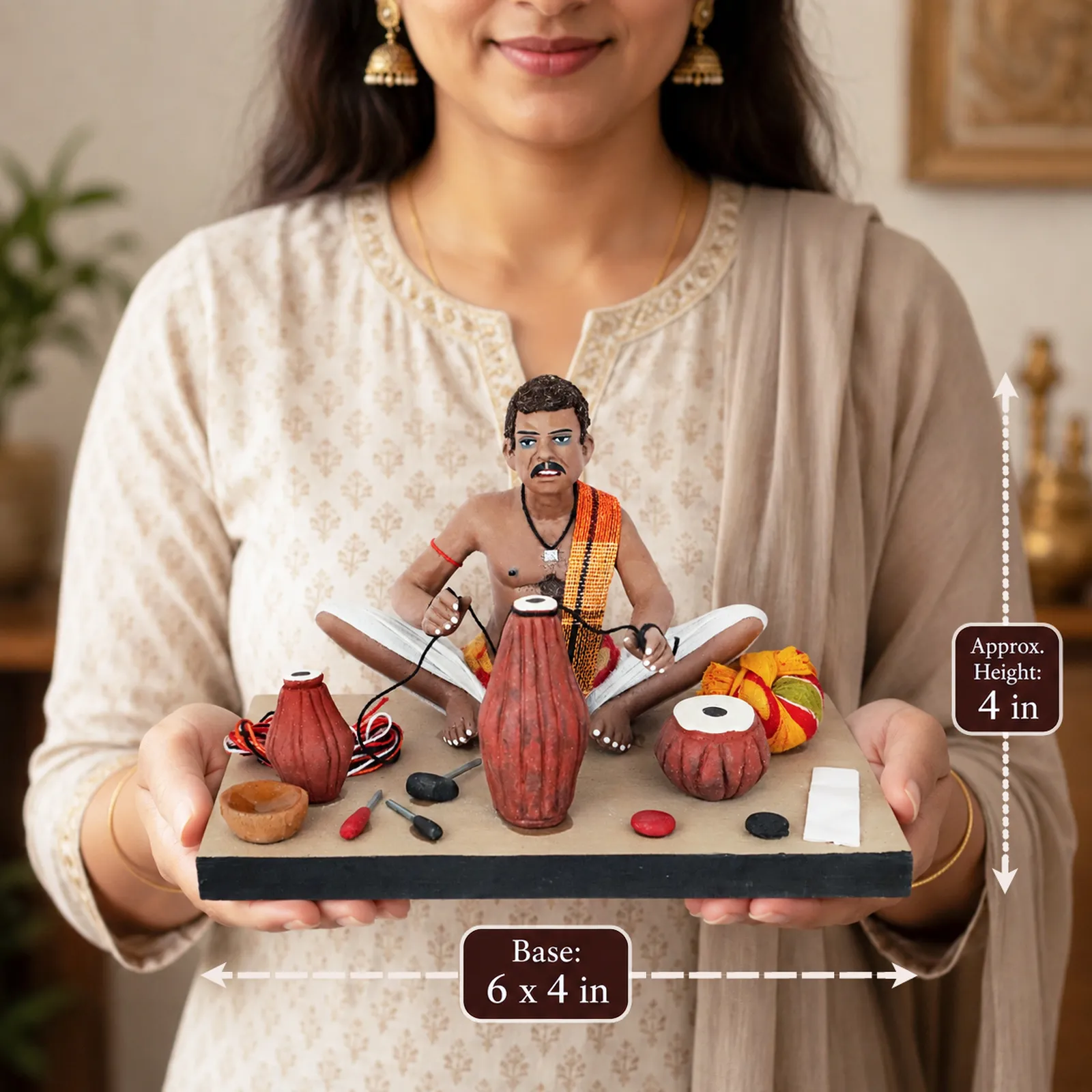 Musical Instruments Maker - Handmade Terracotta Clay Figurine | Standard Sitting Human Figure Idol
