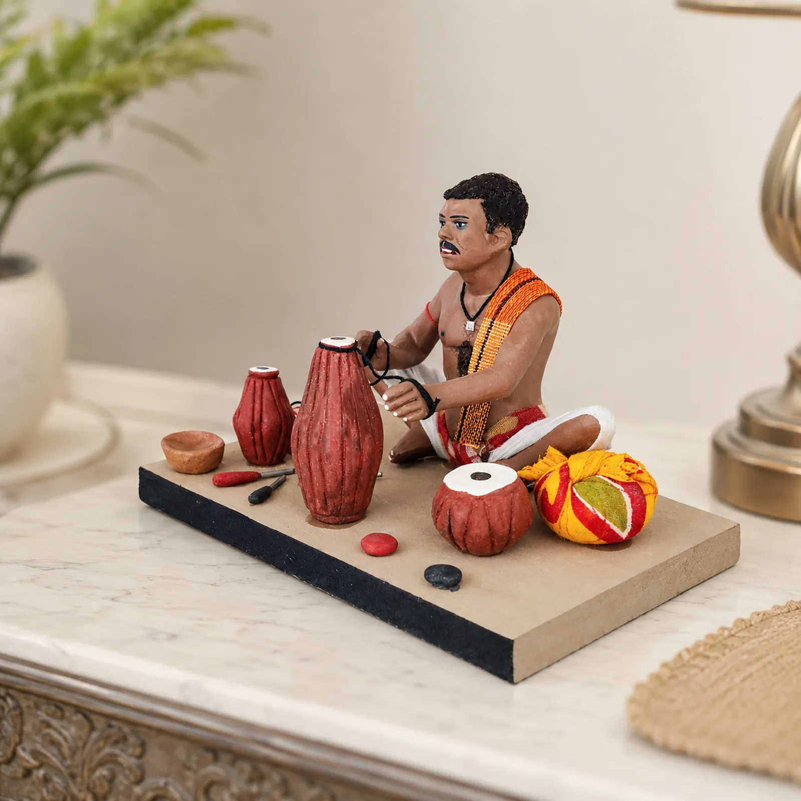 Musical Instruments Maker - Handmade Terracotta Clay Figurine | Standard Sitting Human Figure Idol