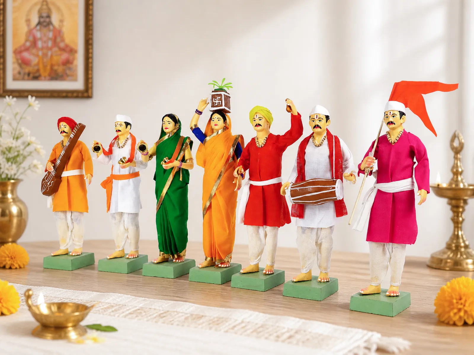 Pandharpur Warkari - Set of 7 - 10 Inch | Handmade Terracotta Clay Figurine | Standing Human Figure Idols