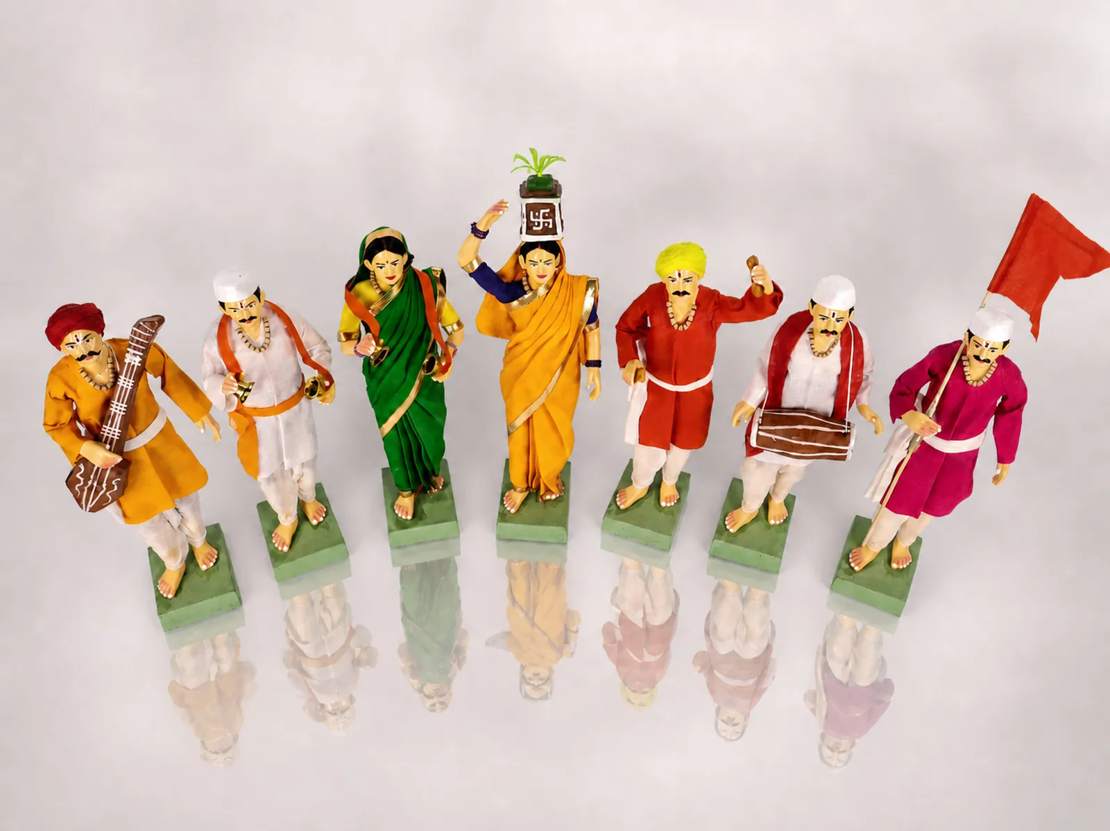 Pandharpur Warkari - Set of 7 - 10 Inch | Handmade Terracotta Clay Figurine | Standing Human Figure Idols