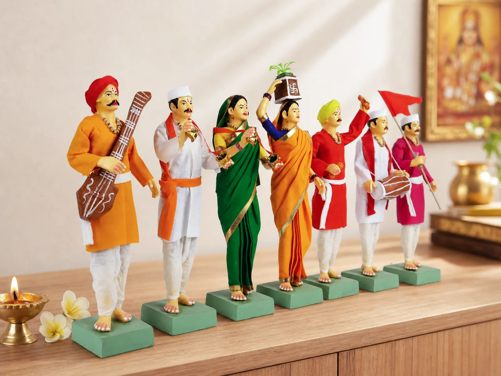 Pandharpur Warkari - Set of 7 - 10 Inch | Handmade Terracotta Clay Figurine | Standing Human Figure Idols