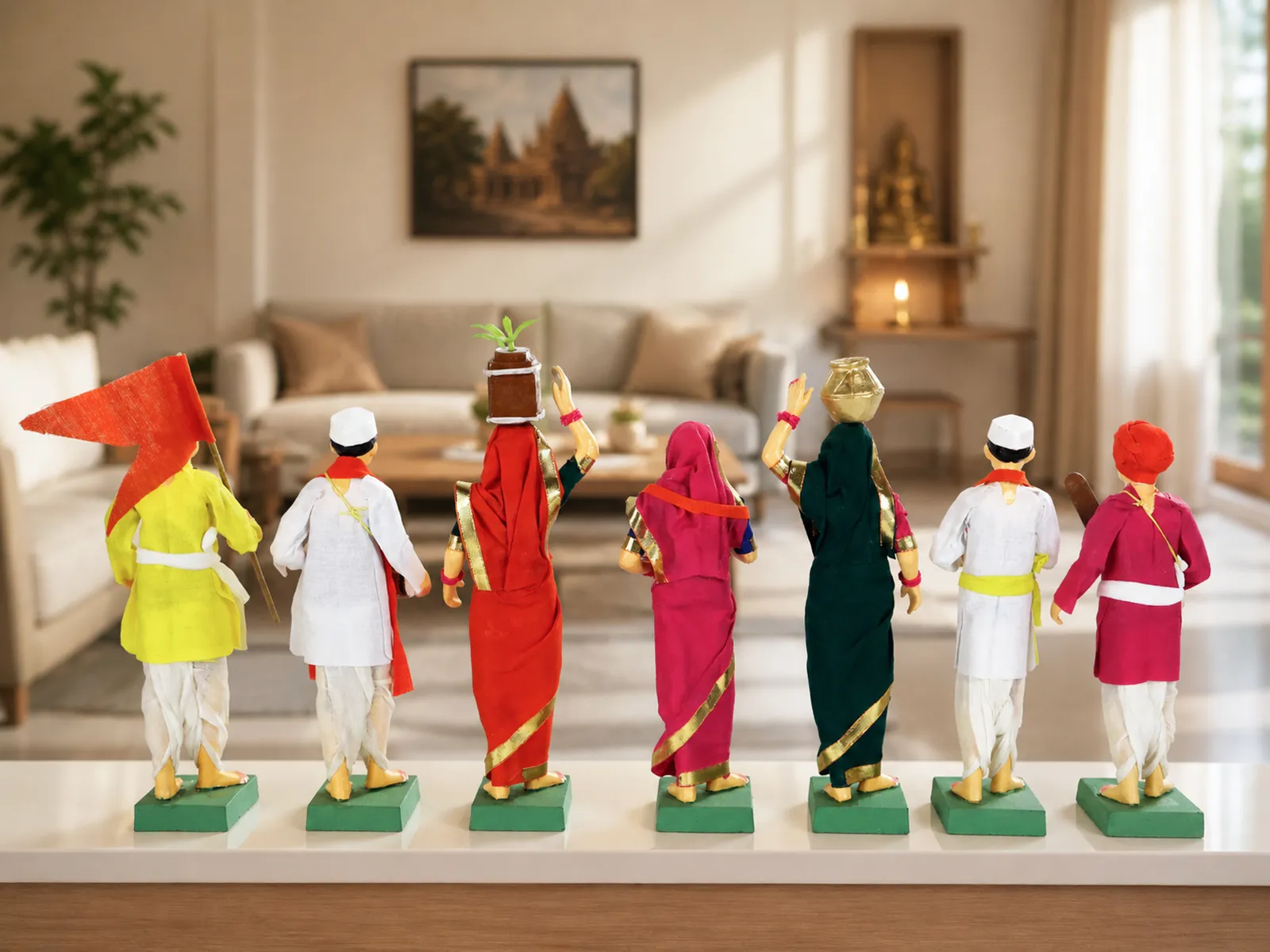 Pandharpur Warkari -Set of 7 - 8 Inch | Handmade Terracotta Clay Figurine | Standing Human Figure Idols