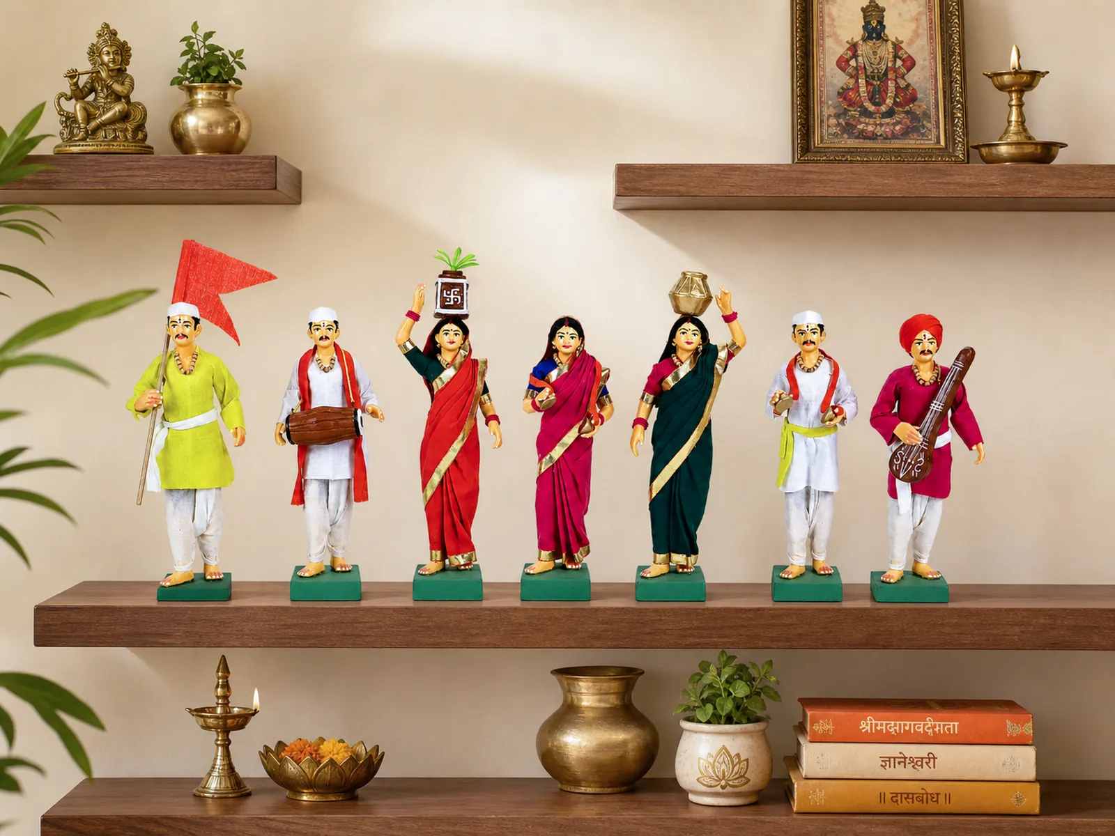 Pandharpur Warkari -Set of 7 - 8 Inch | Handmade Terracotta Clay Figurine | Standing Human Figure Idols