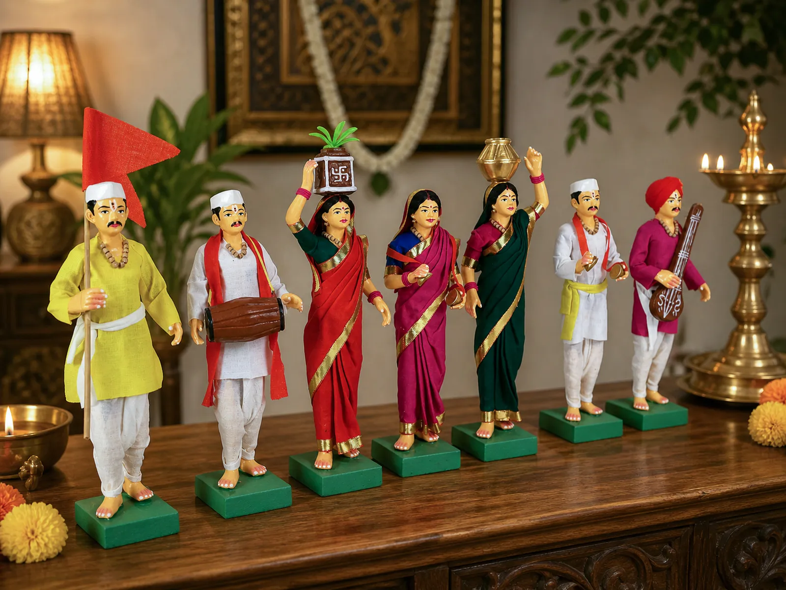 Pandharpur Warkari -Set of 7 - 8 Inch | Handmade Terracotta Clay Figurine | Standing Human Figure Idols