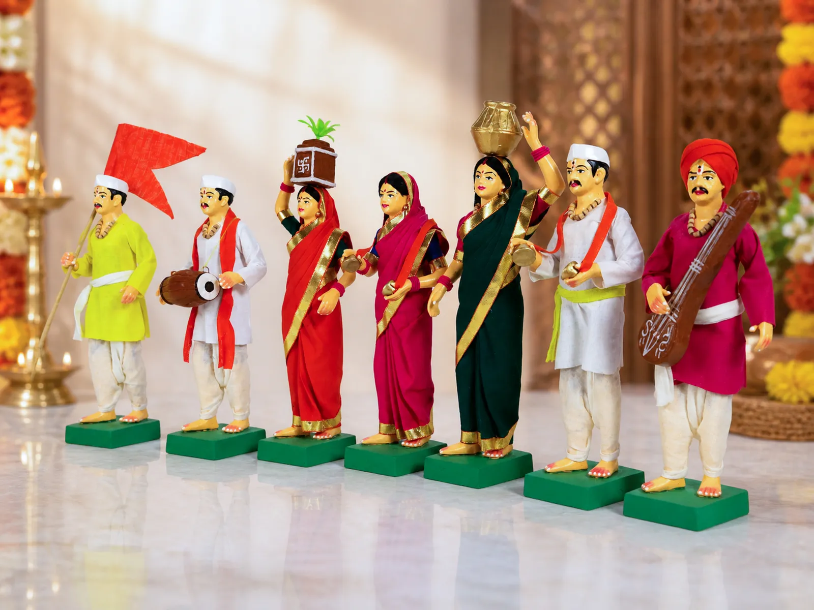 Pandharpur Warkari -Set of 7 - 8 Inch | Handmade Terracotta Clay Figurine | Standing Human Figure Idols