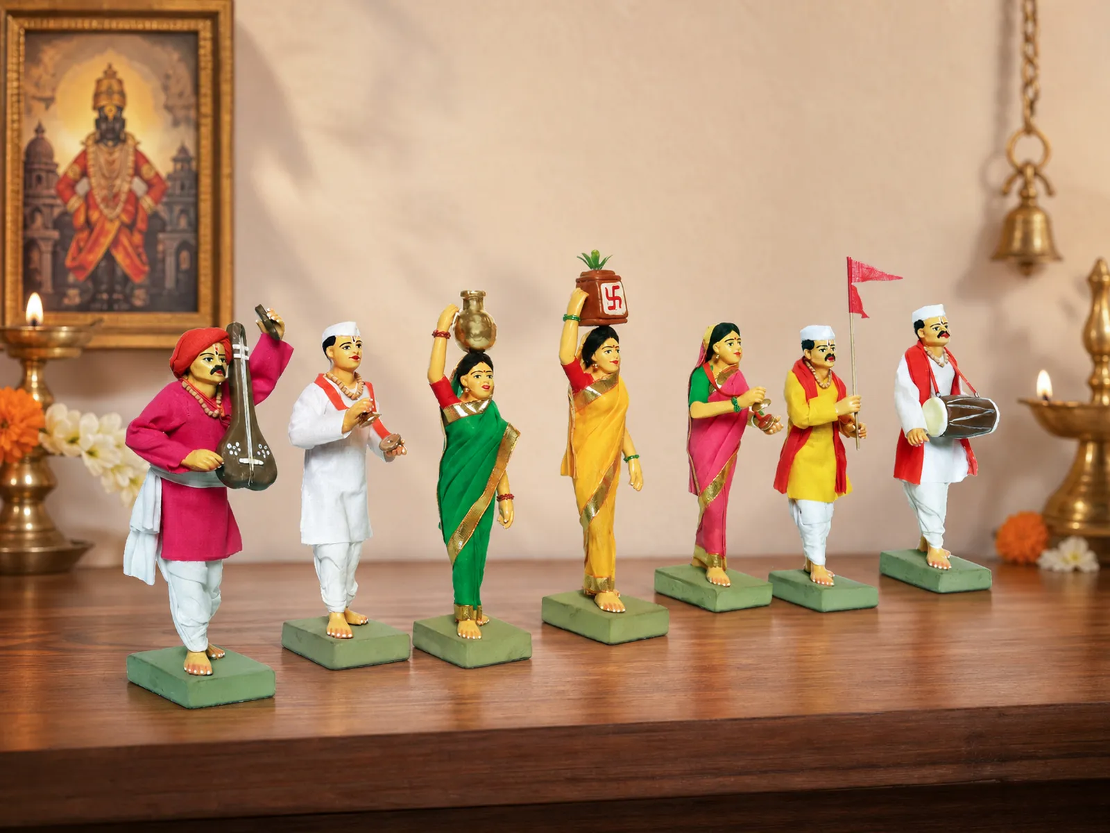 Pandharpur Warkari - Set of 7- Prime - 6 Inch | Handmade Terracotta Clay Figurine | Standing Human Figure Idols