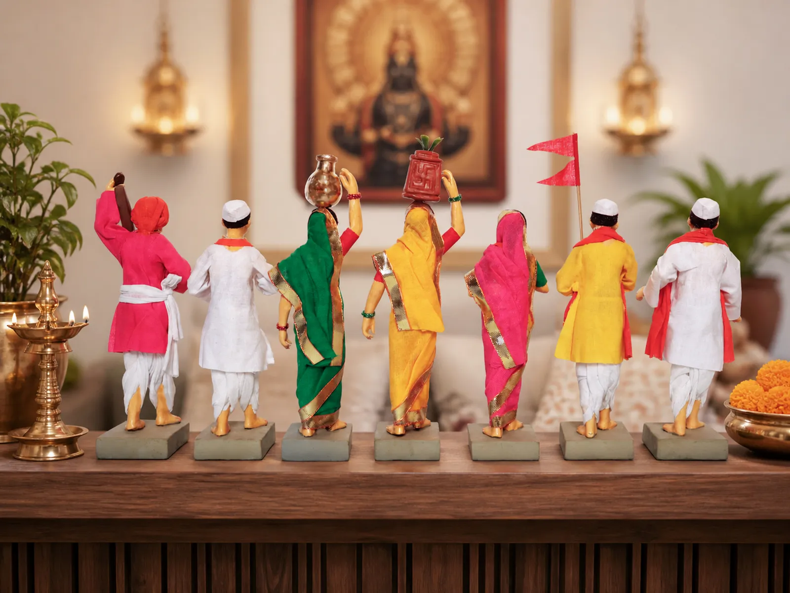 Pandharpur Warkari - Set of 7- Prime - 6 Inch | Handmade Terracotta Clay Figurine | Standing Human Figure Idols