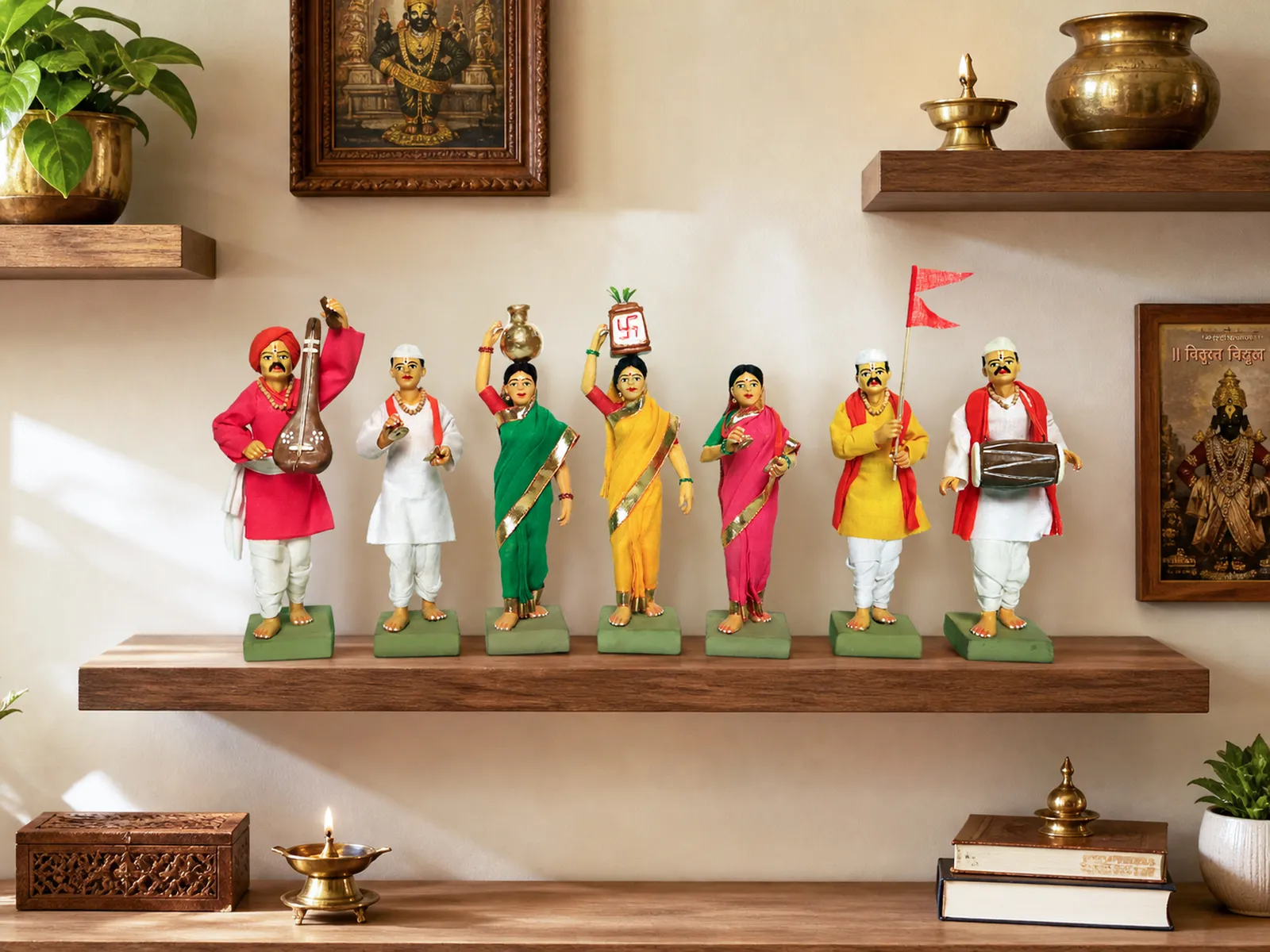Pandharpur Warkari - Set of 7- Prime - 6 Inch | Handmade Terracotta Clay Figurine | Standing Human Figure Idols
