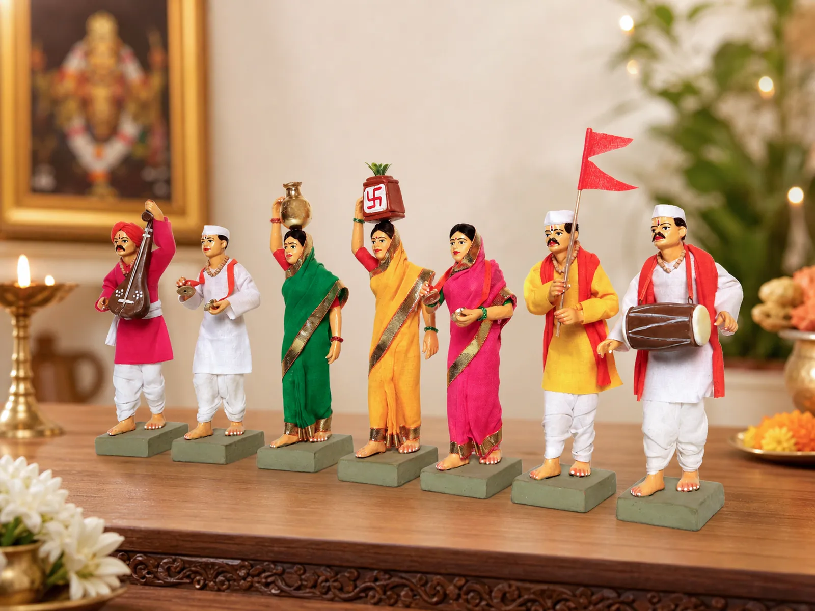Pandharpur Warkari - Set of 7- Prime - 6 Inch | Handmade Terracotta Clay Figurine | Standing Human Figure Idols