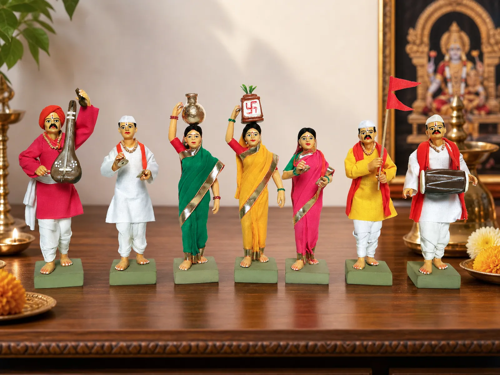 Pandharpur Warkari - Set of 7- Prime - 6 Inch | Handmade Terracotta Clay Figurine | Standing Human Figure Idols