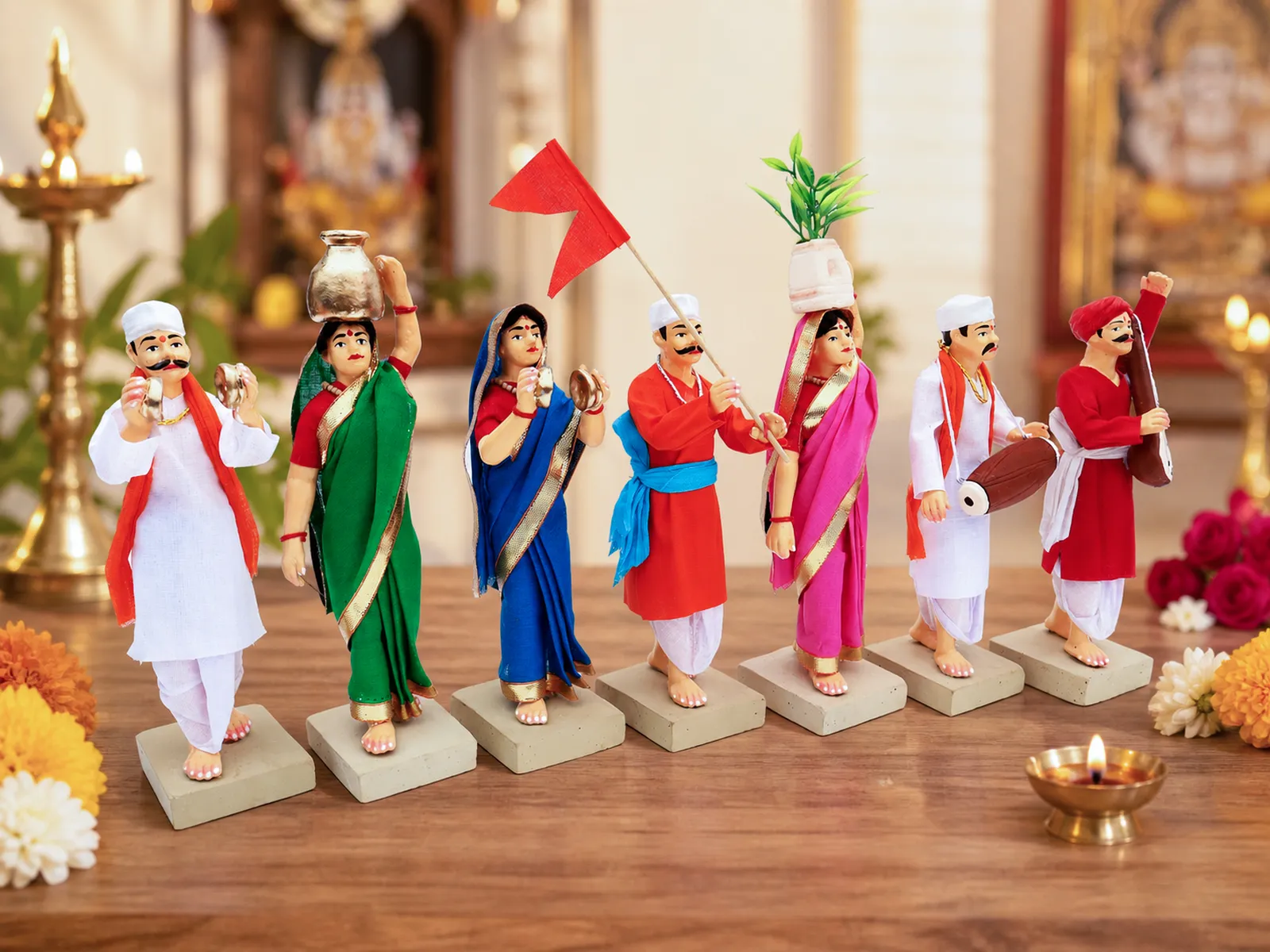 Pandharpur Warkari -Set of 7 -Standard - 6 Inch | Handmade Terracotta Clay Figurine | Standing Human Figure Idols
