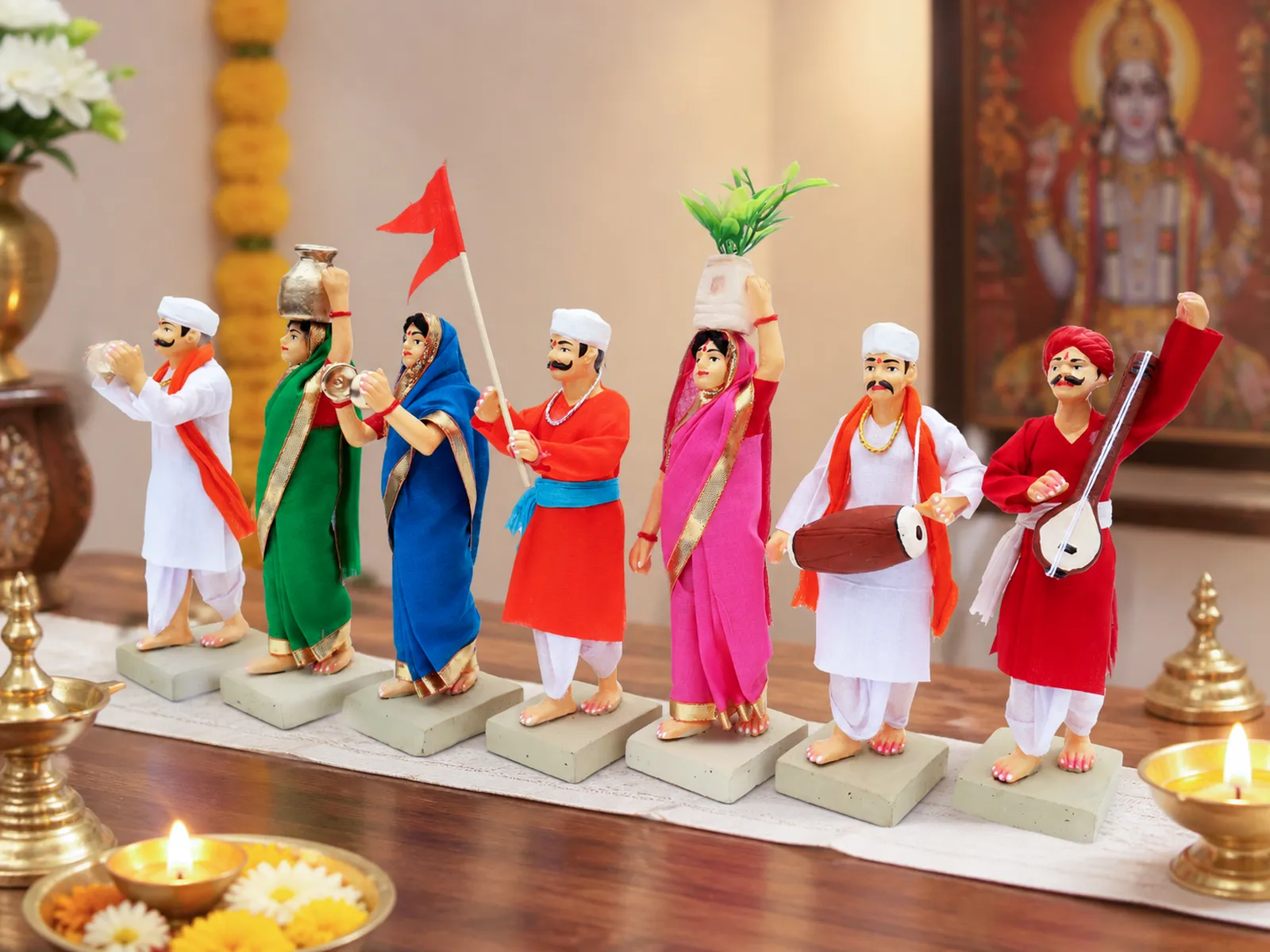Pandharpur Warkari -Set of 7 -Standard - 6 Inch | Handmade Terracotta Clay Figurine | Standing Human Figure Idols