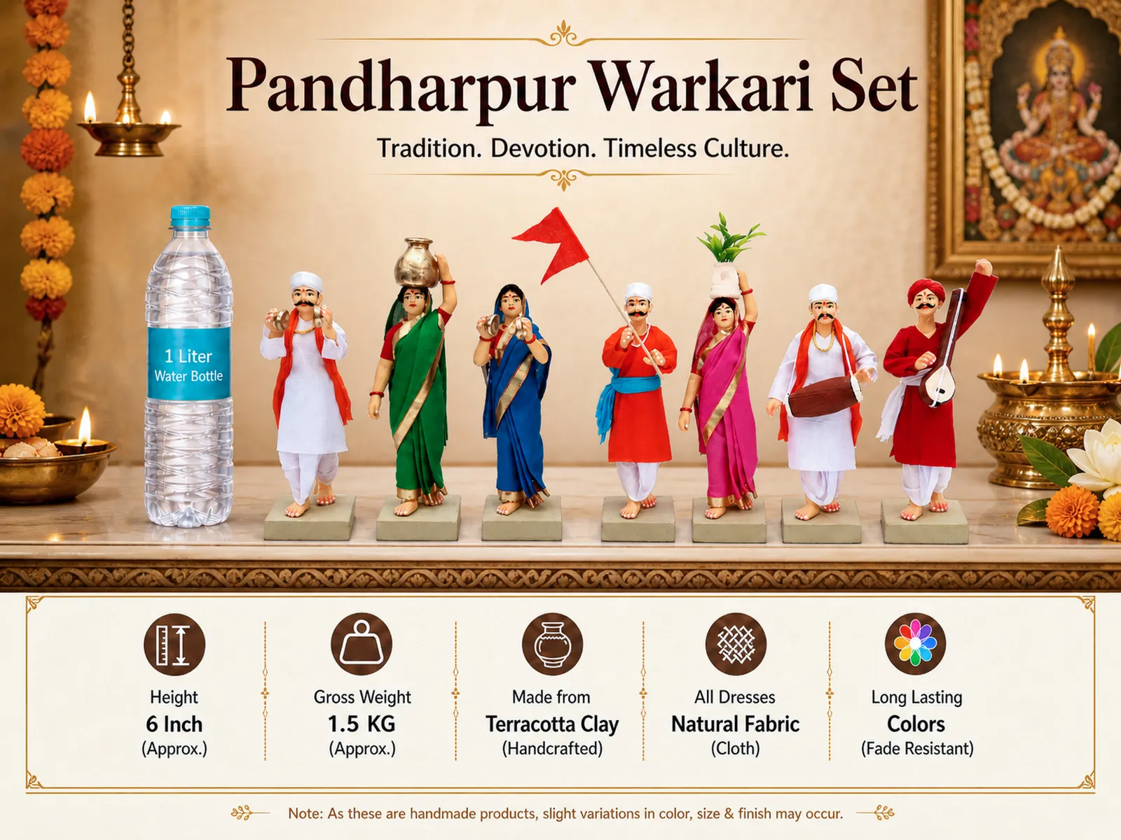 Pandharpur Warkari -Set of 7 -Standard - 6 Inch | Handmade Terracotta Clay Figurine | Standing Human Figure Idols