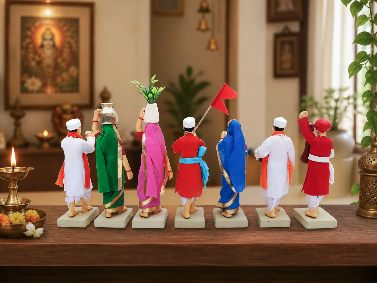 Pandharpur Warkari -Set of 7 -Standard - 6 Inch | Handmade Terracotta Clay Figurine | Standing Human Figure Idols