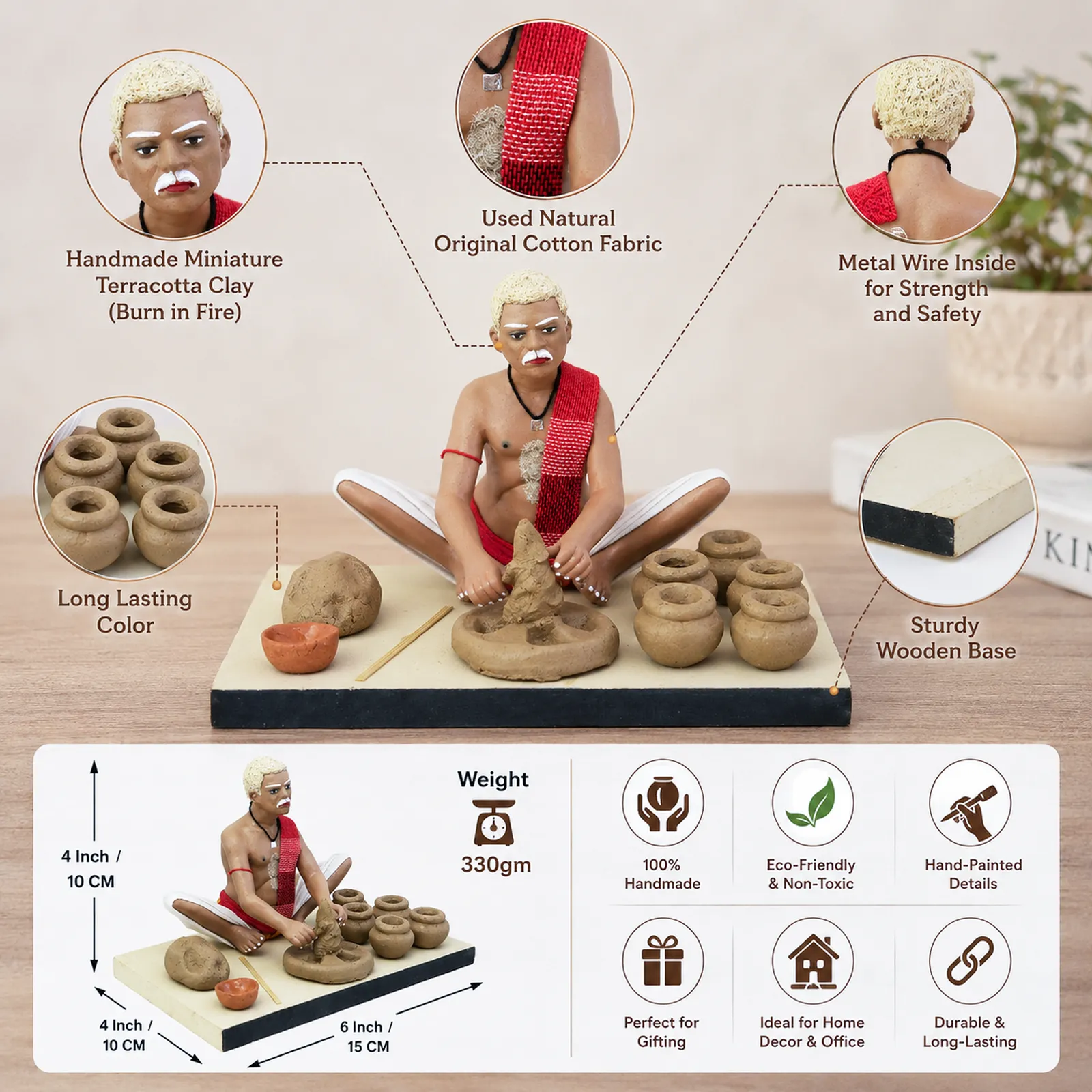 Potter - Handmade Terracotta Clay Figurine | Standard Sitting Human Figure Idol