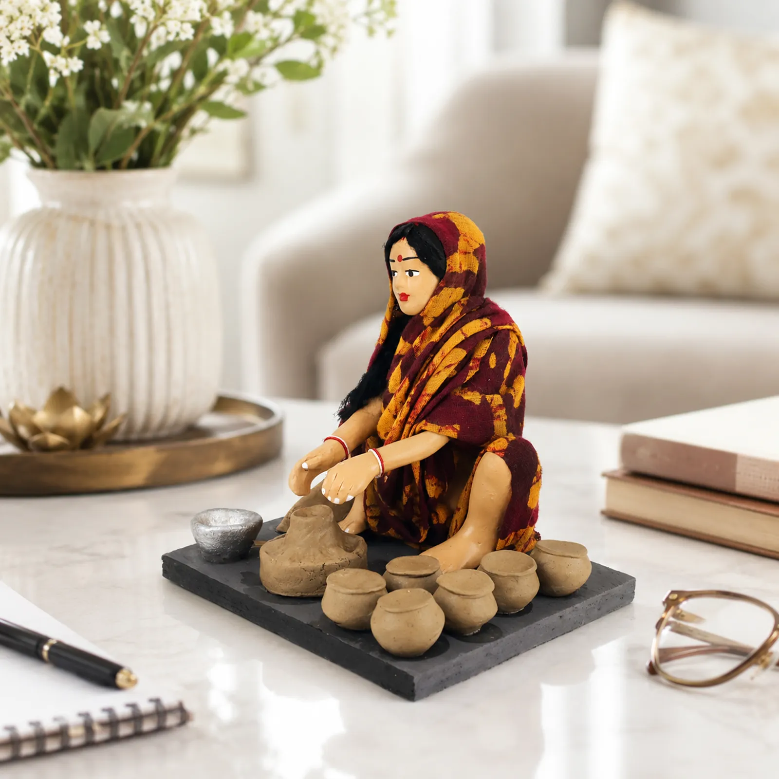 Potter- Woman - Handmade Terracotta Clay Figurine | Basic Sitting Human Figure Idol