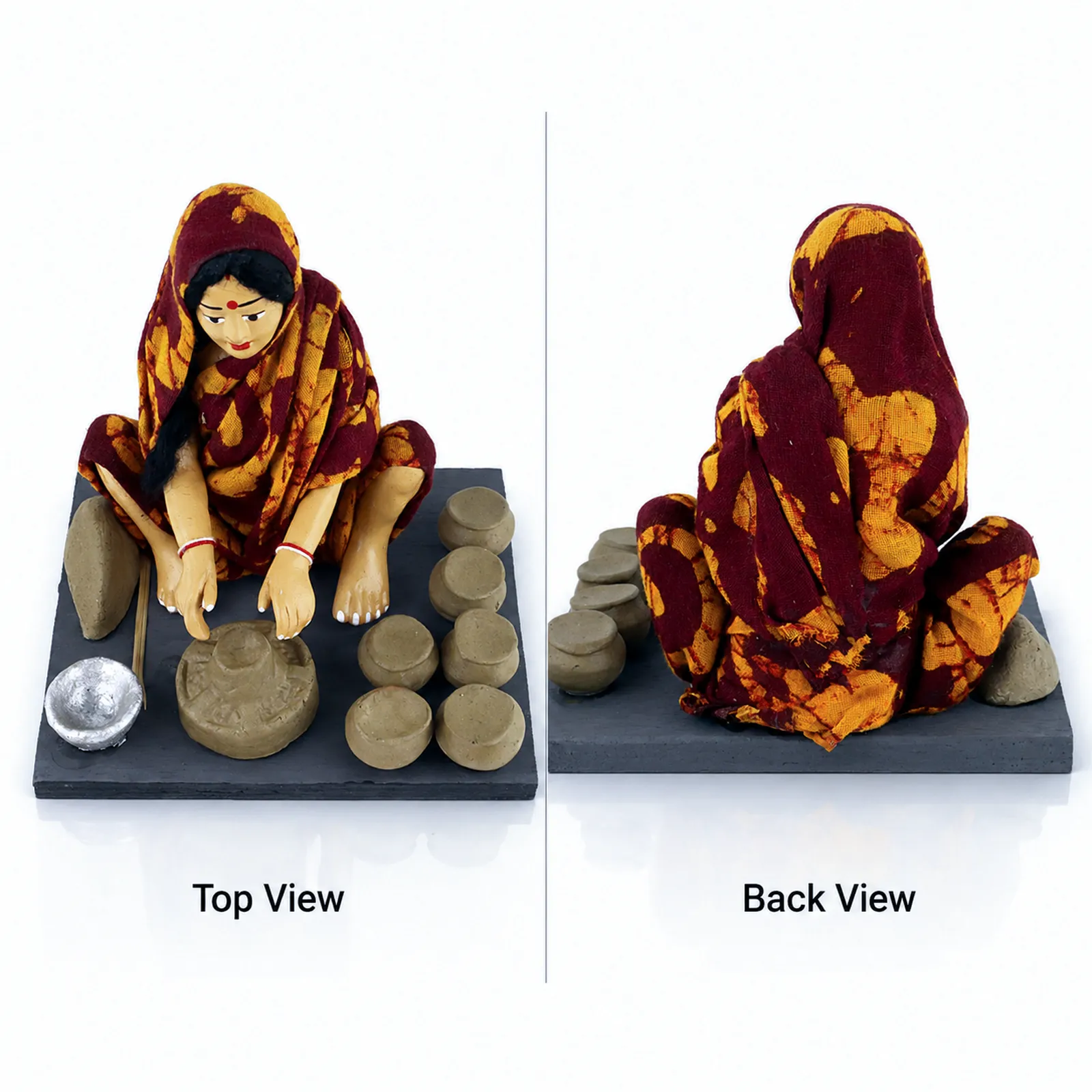 Potter- Woman - Handmade Terracotta Clay Figurine | Basic Sitting Human Figure Idol