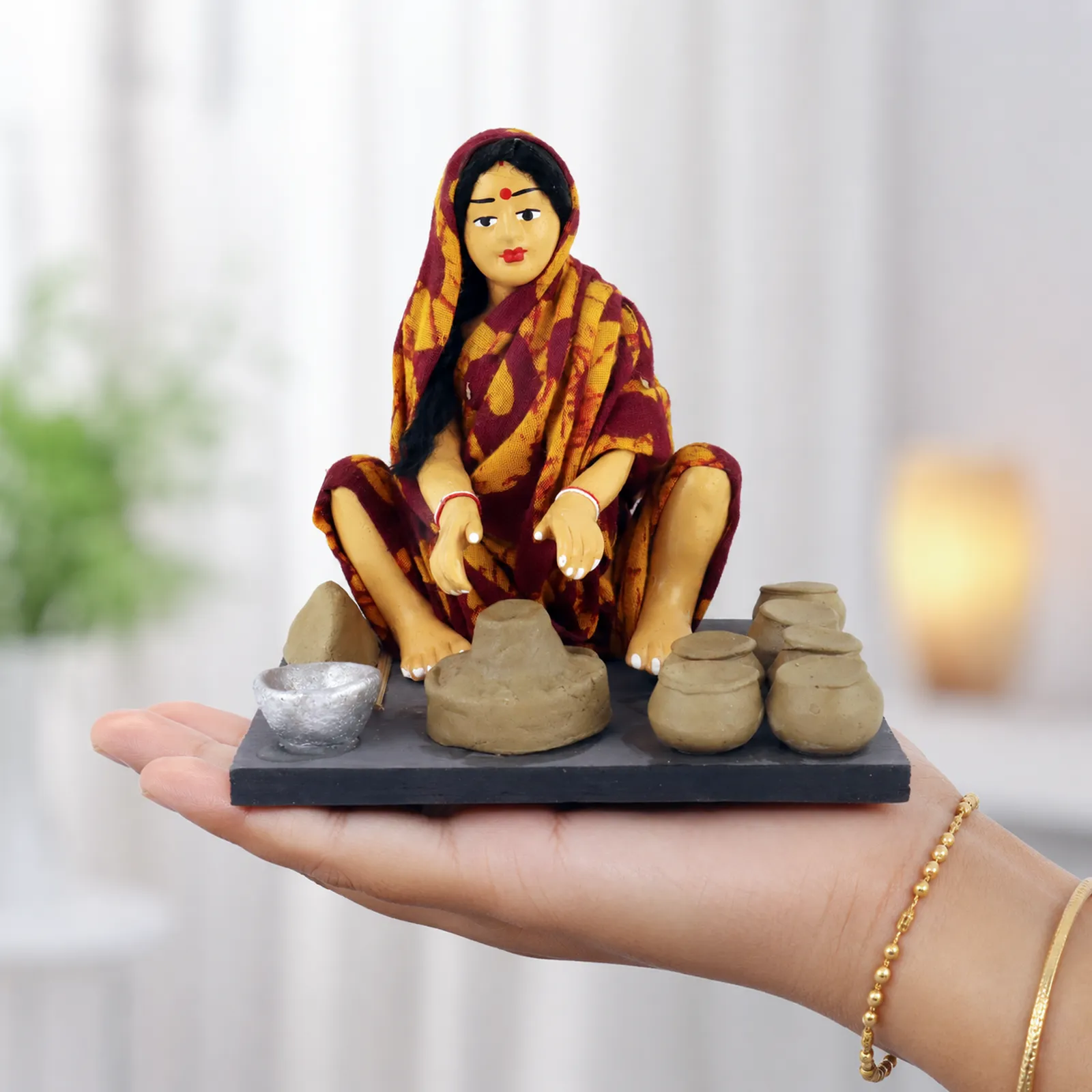 Potter- Woman - Handmade Terracotta Clay Figurine | Basic Sitting Human Figure Idol