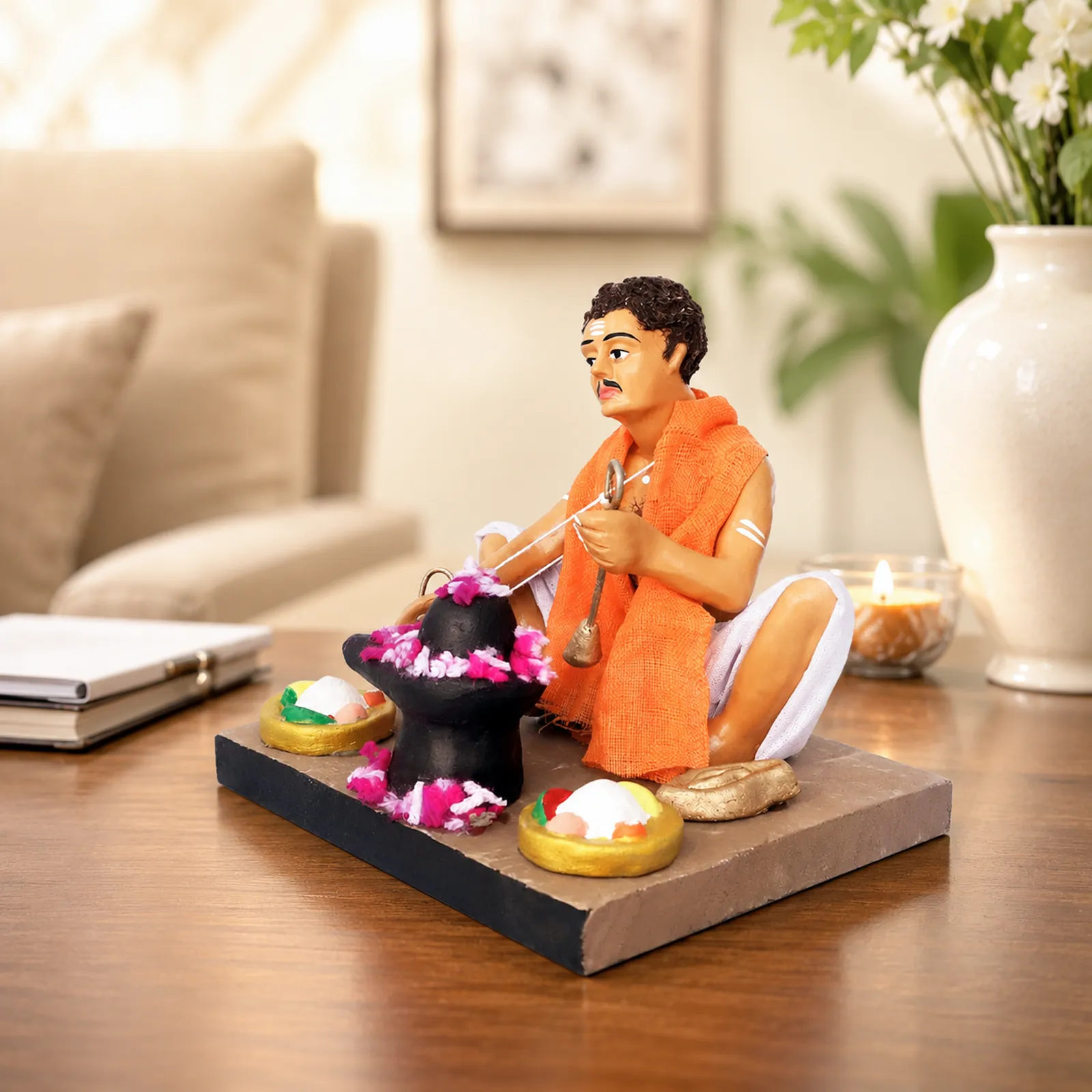 Priest - Handmade Terracotta Clay Figurine | Basic Sitting Human Figure Idol