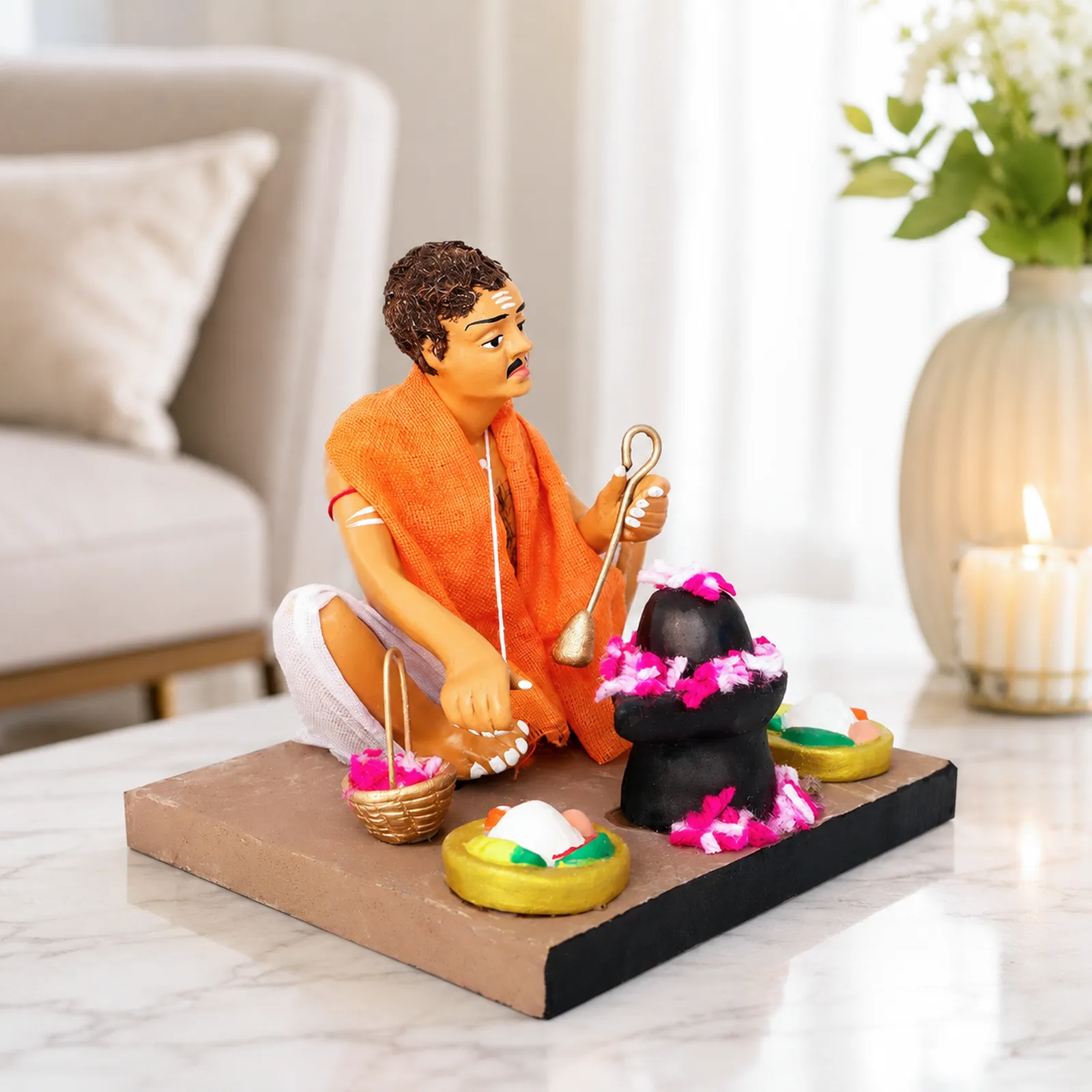 Priest - Handmade Terracotta Clay Figurine | Basic Sitting Human Figure Idol