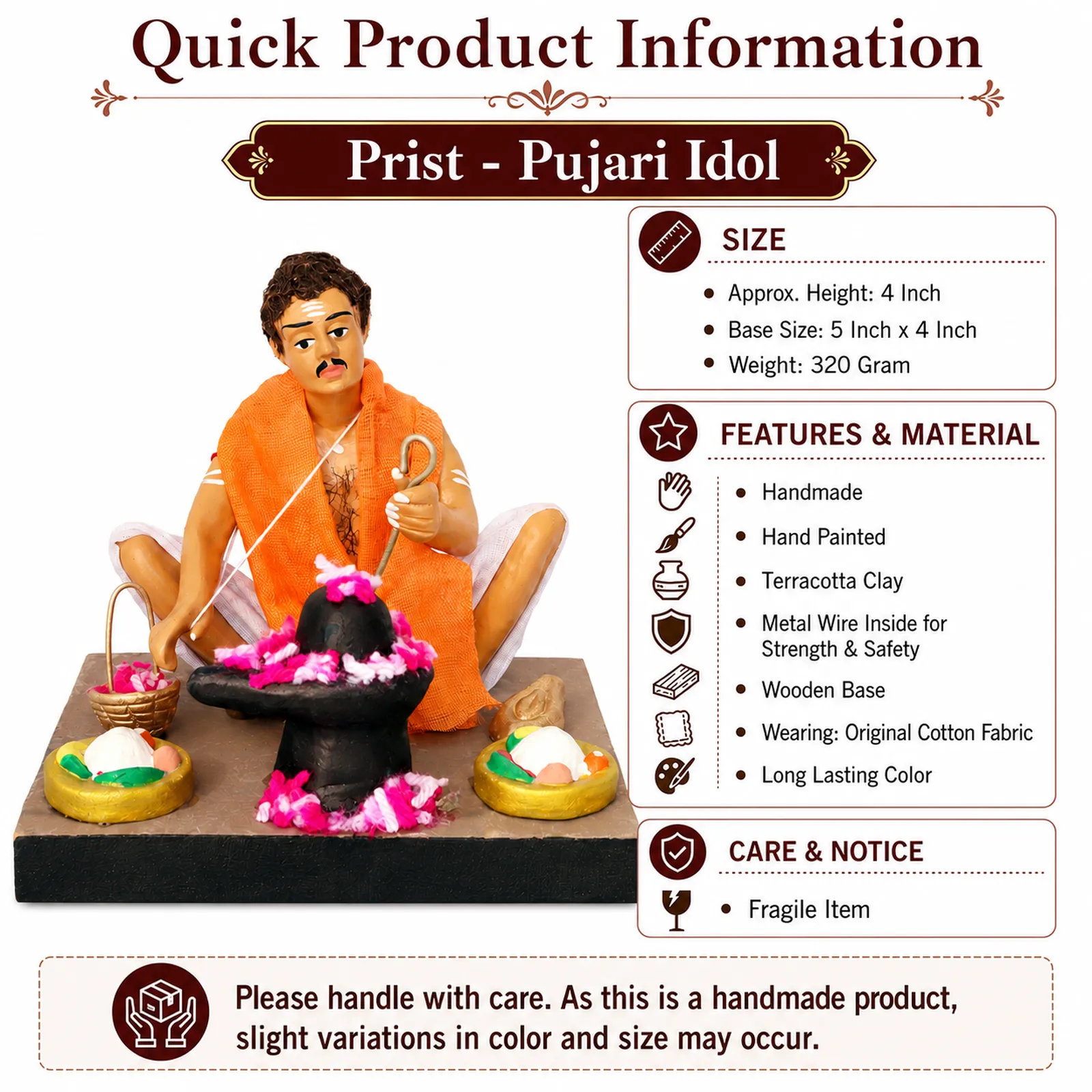 Priest - Handmade Terracotta Clay Figurine | Basic Sitting Human Figure Idol